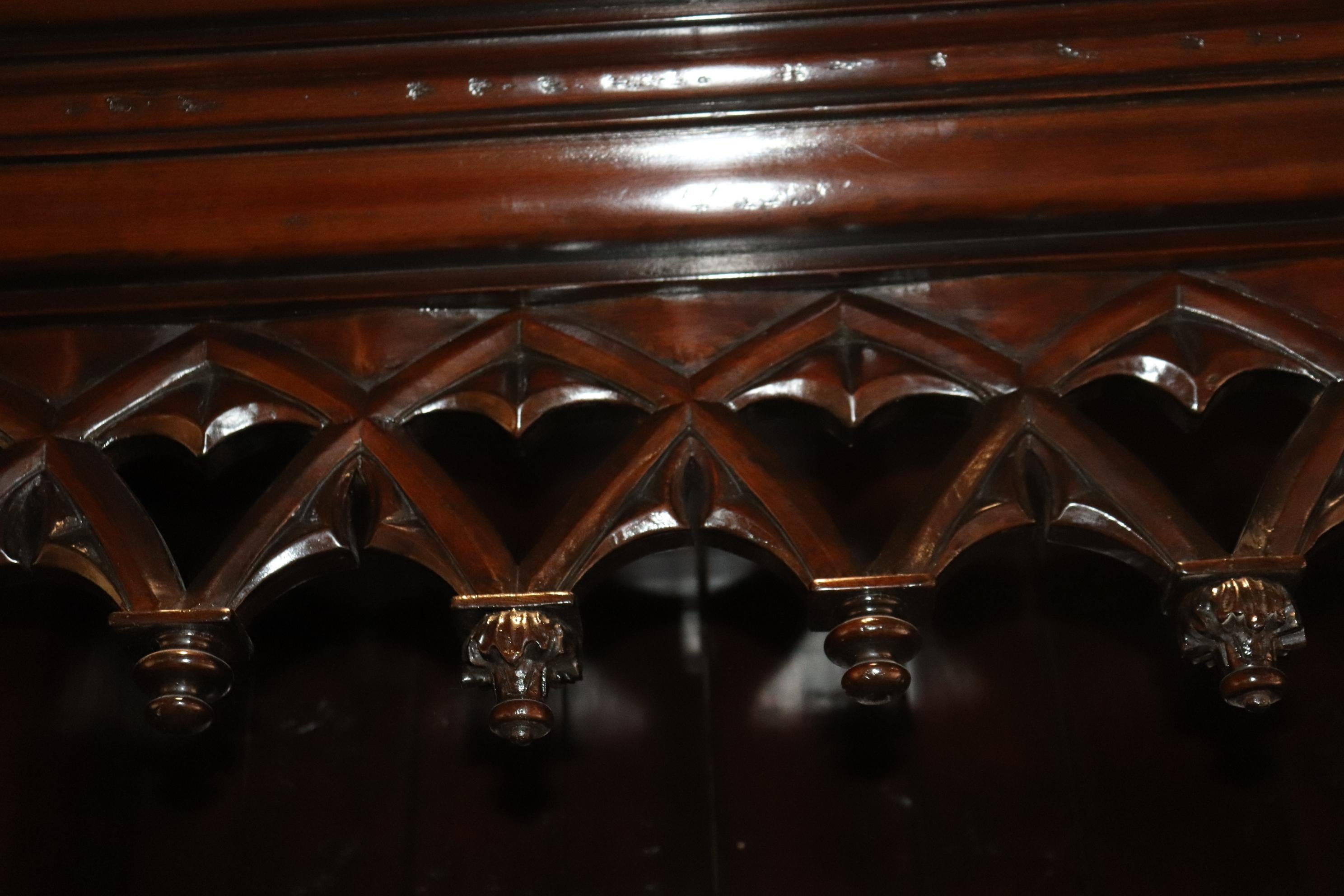 Dark Walnut Antique Style Gothic Cupboard China Cabinet  3