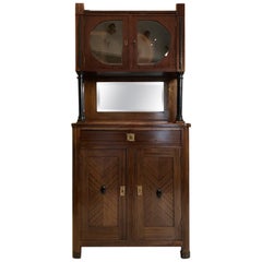 Dark Walnut Bookshelf Original Art Deco Cabinet with a Central Mirror