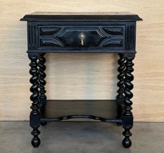 Dark Walnut Carved Spanish Nightstands with Solomonic Legs and low shelve
