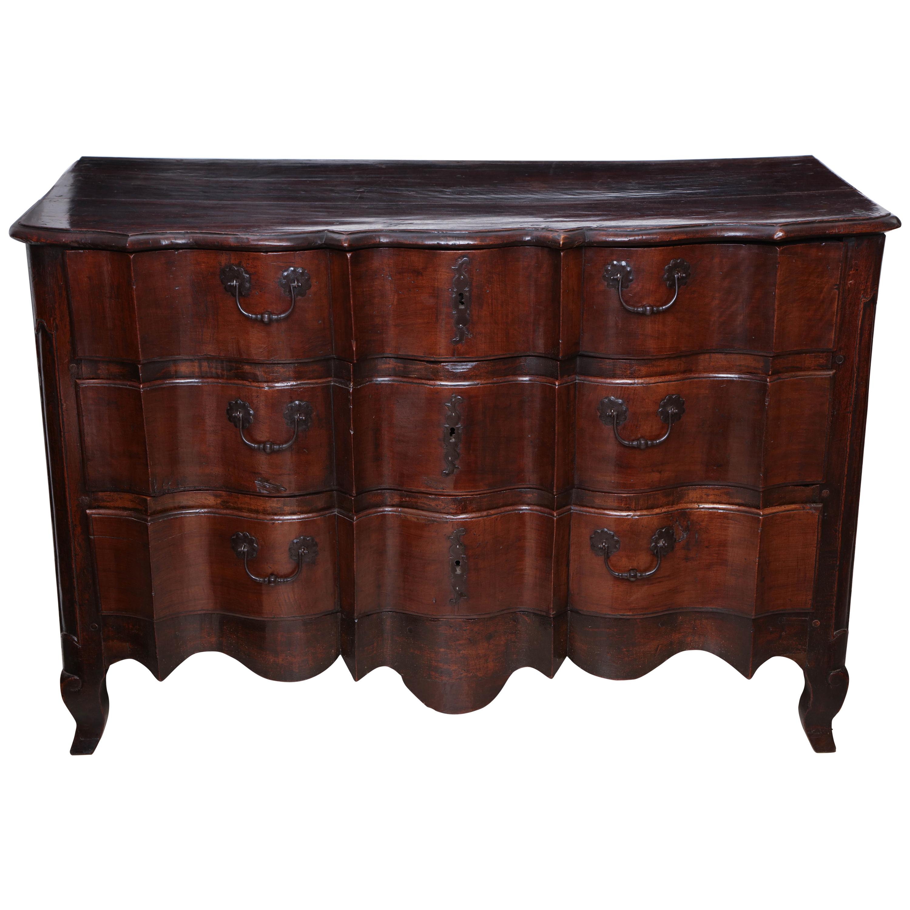 Dark Walnut Commode with Shaped Drawers, 18th Century, French For Sale