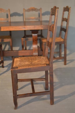Dark Walnut Fratino Table with Eight Straw Chairs of French, 20th Century