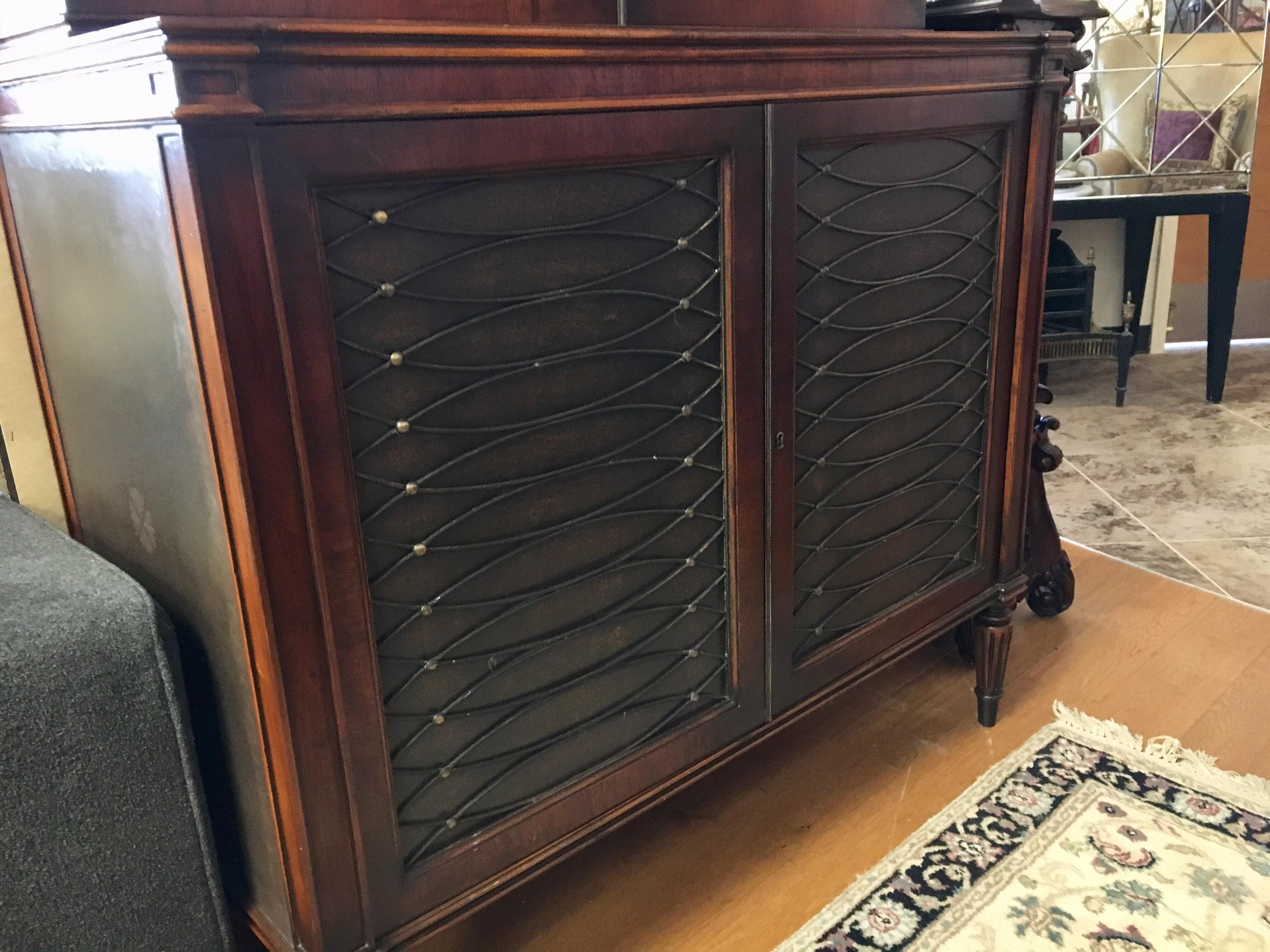 Dark Walnut and Leather Two-Piece Breakfront Rinfret Greenwich, CT China Cabinet 1