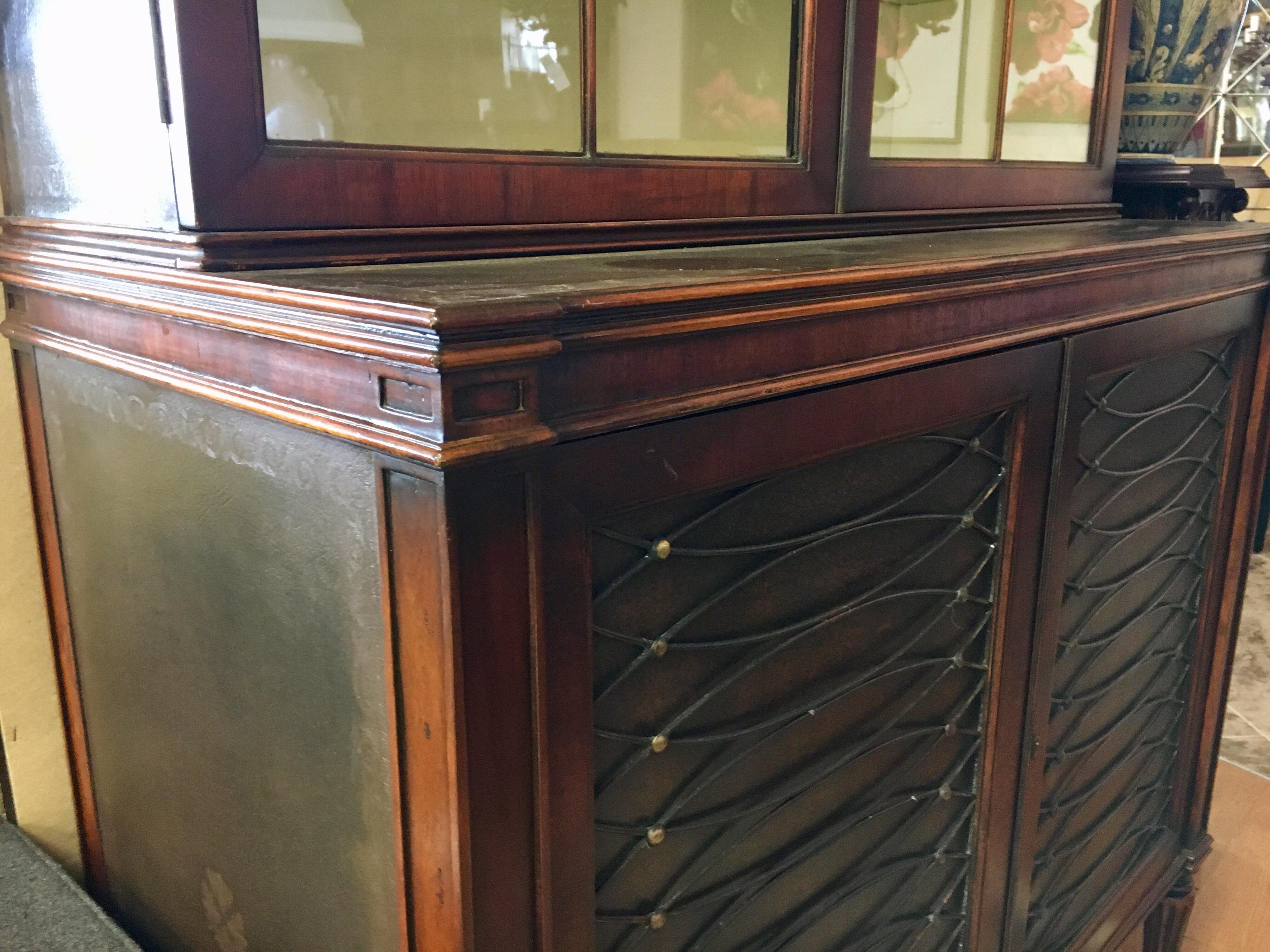 Dark Walnut and Leather Two-Piece Breakfront Rinfret Greenwich, CT China Cabinet 2