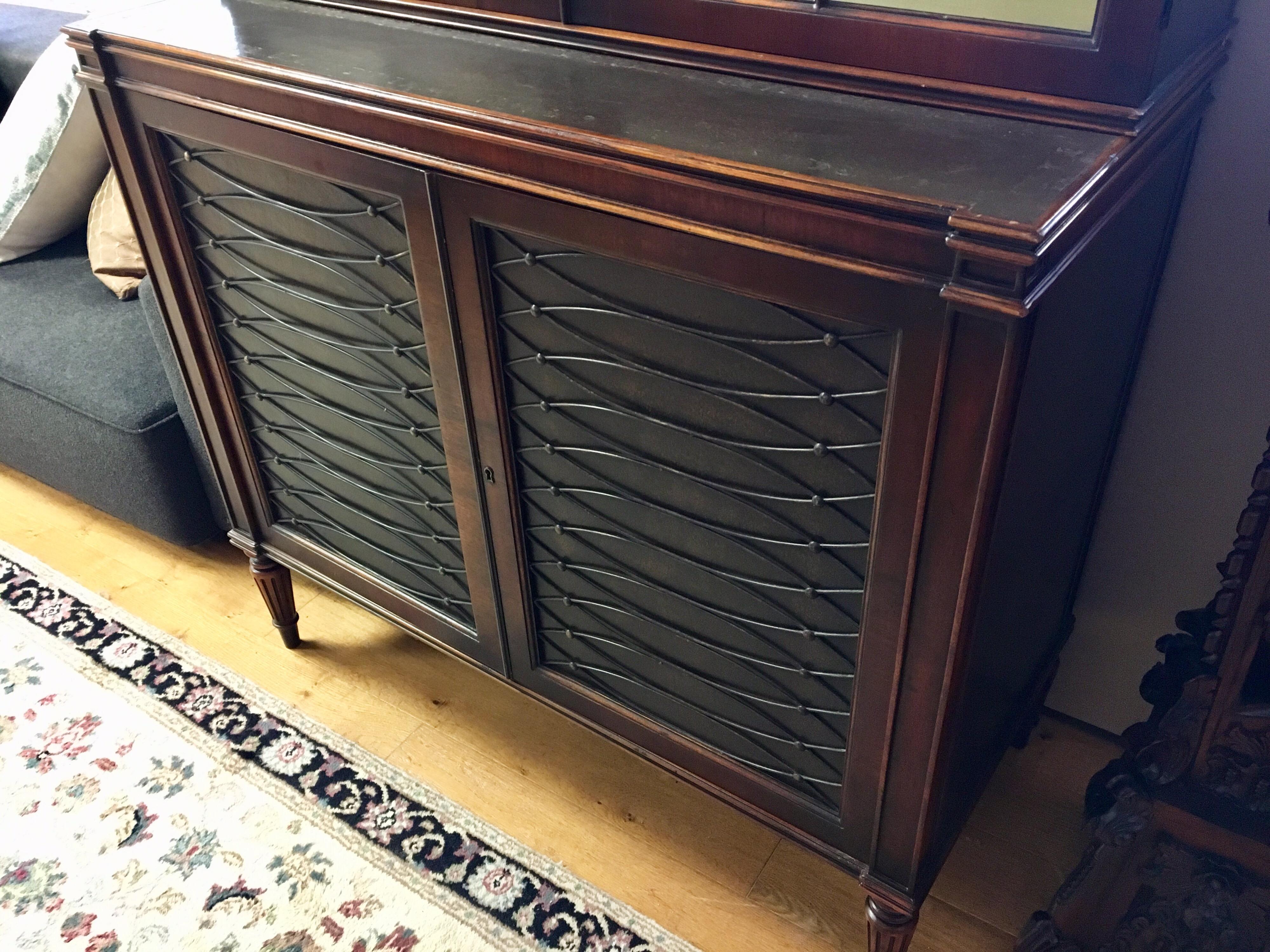 Dark Walnut and Leather Two-Piece Breakfront Rinfret Greenwich, CT China Cabinet 3