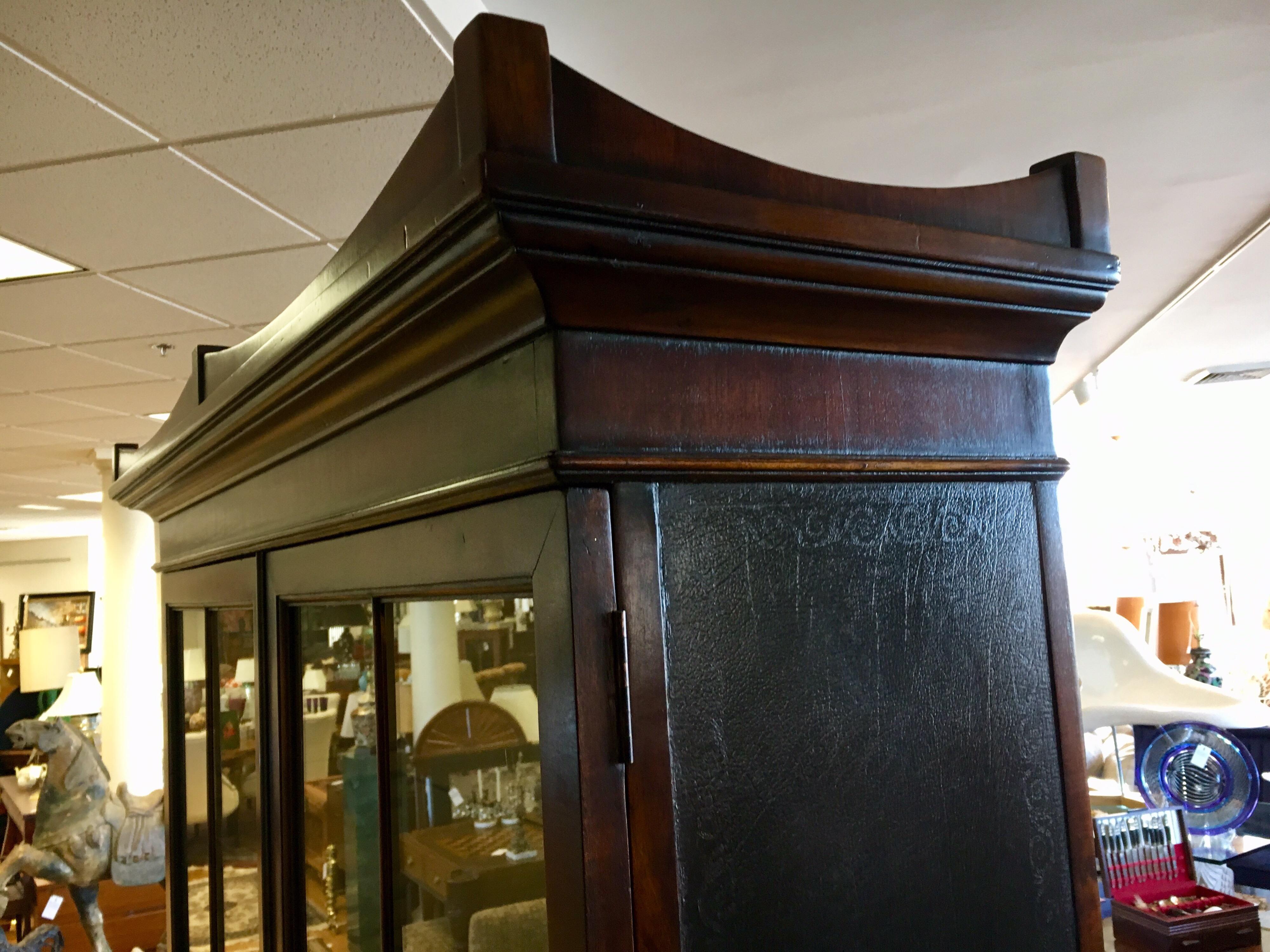 Dark Walnut and Leather Two-Piece Breakfront Rinfret Greenwich, CT China Cabinet 4