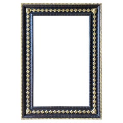 Dark Walnut with Gold Gild Raised Diamond Design Frame Mirror, Italy, 1940s