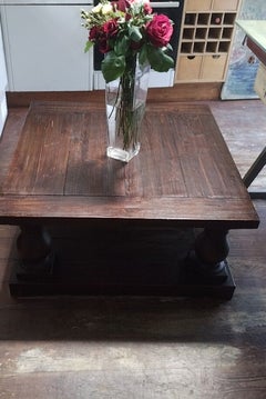 Dark Walnut Wood Finish Balustrade Coffee Table Beautiful Chunky Legs