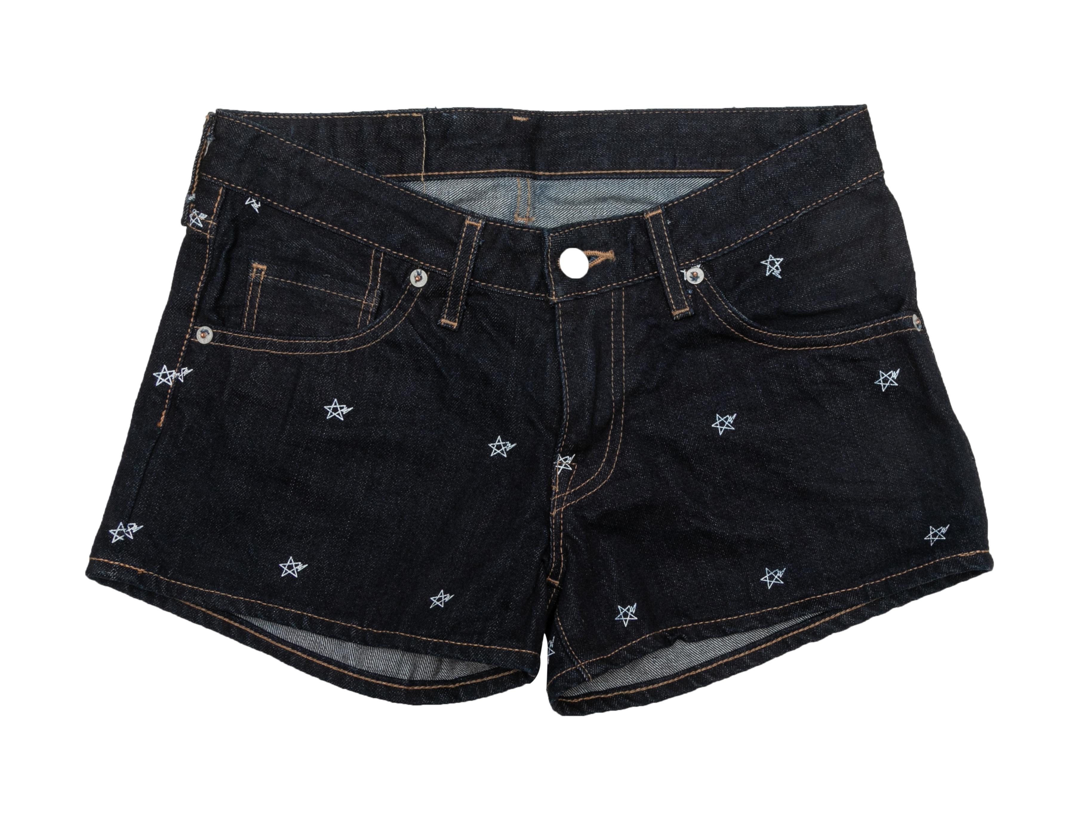 Dark Wash BAPE Star Embroidered Denim Shorts Size US XXS In Good Condition In New York, NY