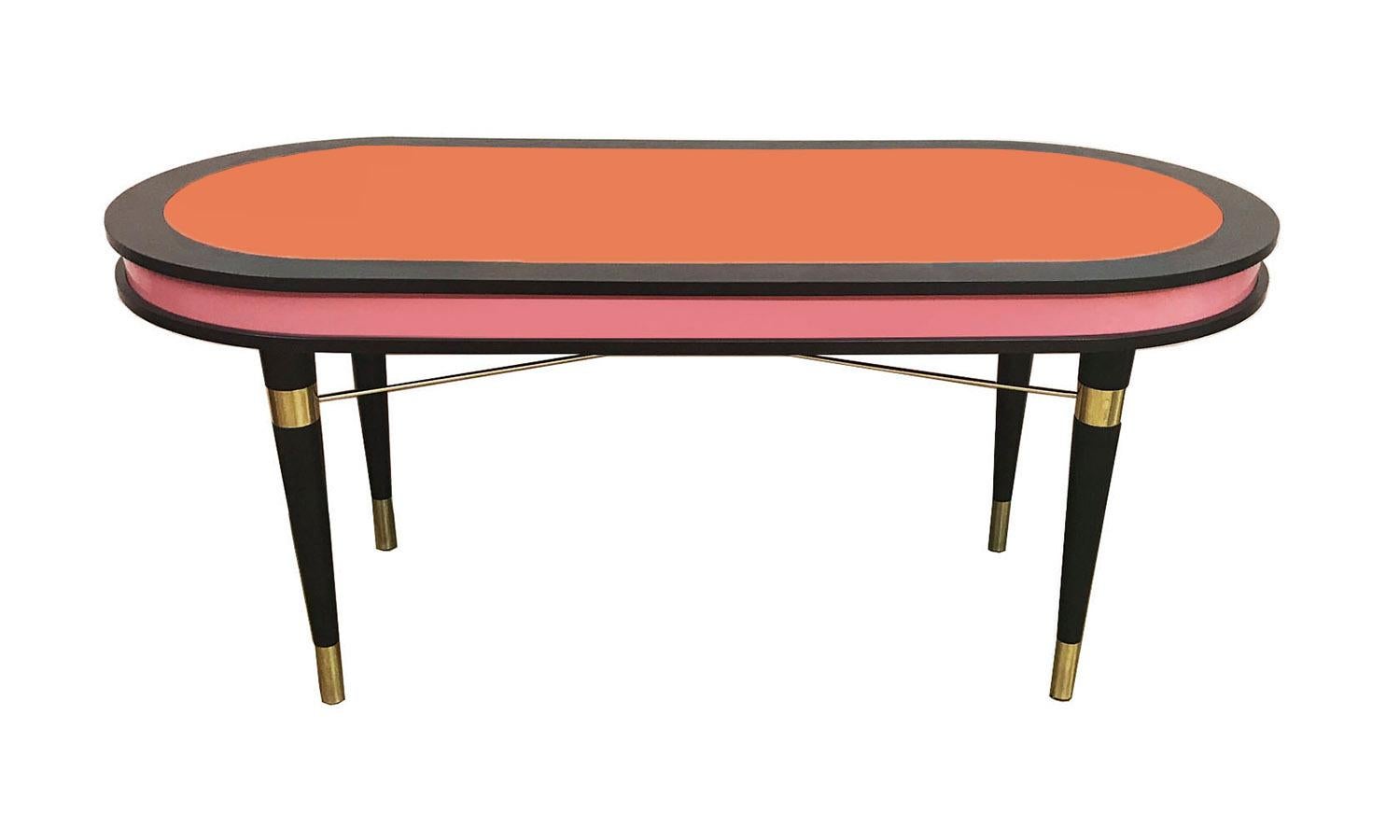Organic Modern Oval Dark Wenge & Brass Dining Table Pink & Orange, Madagascar  In New Condition For Sale In Madrid, ES
