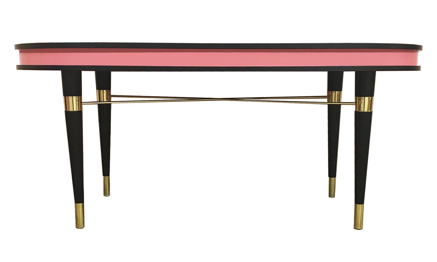 Contemporary Organic Modern Oval Dark Wenge & Brass Dining Table Pink & Orange, Madagascar  For Sale