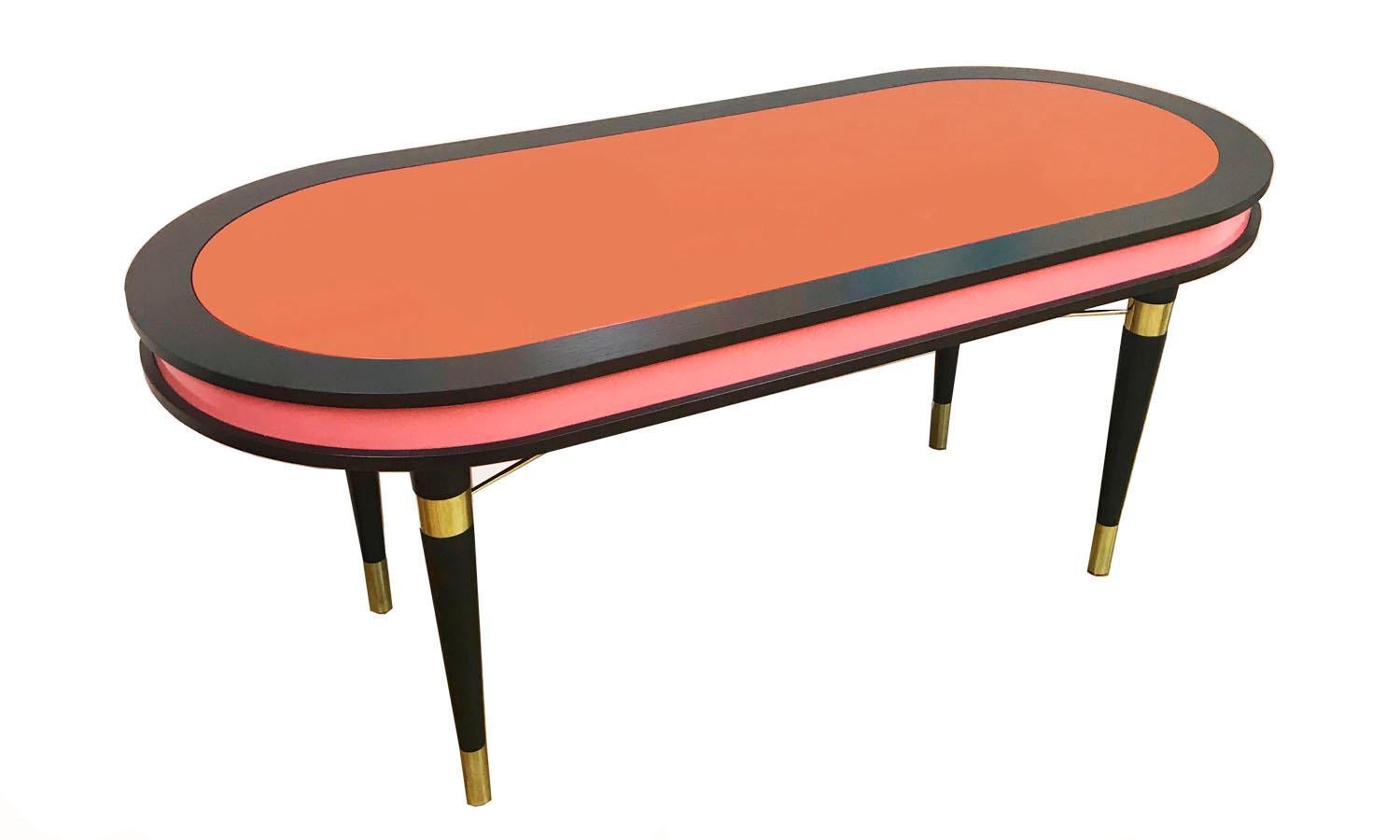 Organic Modern Oval Dark Wenge & Brass Dining Table Pink & Orange, Madagascar  For Sale 1