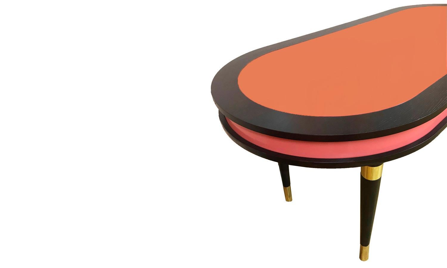 Organic Modern Oval Dark Wenge & Brass Dining Table Pink & Orange, Madagascar  For Sale 3