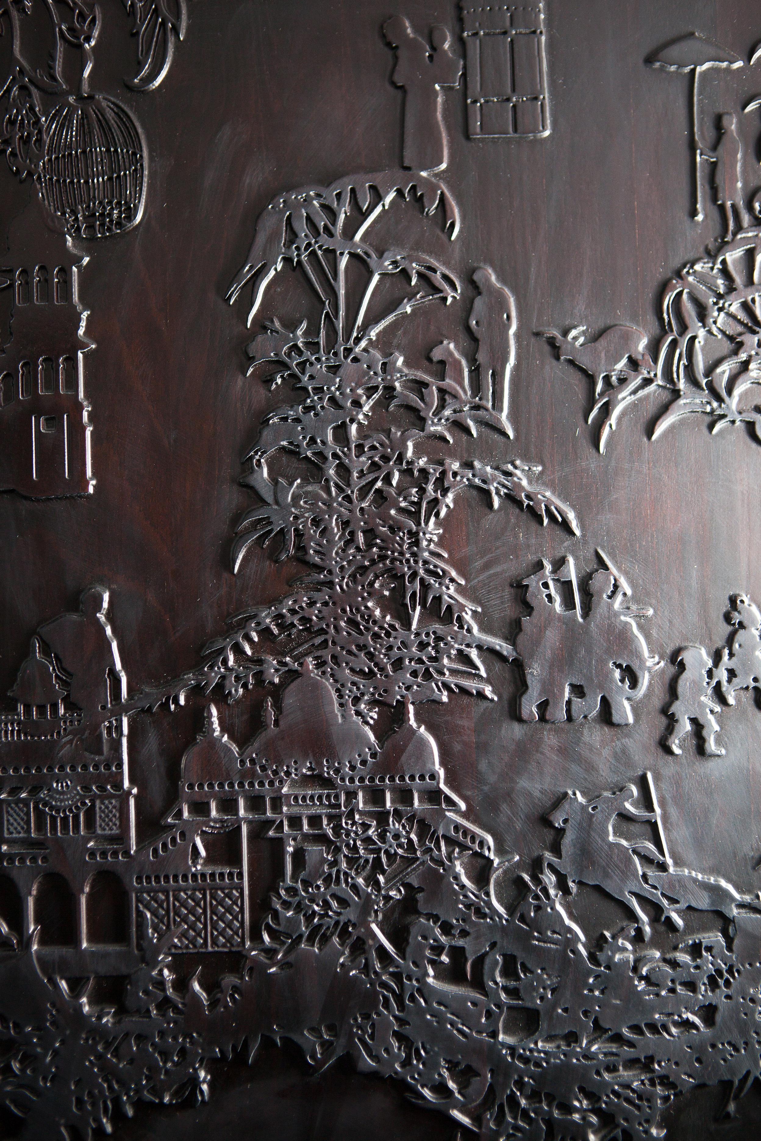 Dark Wine Bar Cabinet in Neoclassical Style with Three Sides Carving In New Condition For Sale In Hong Kong, HK