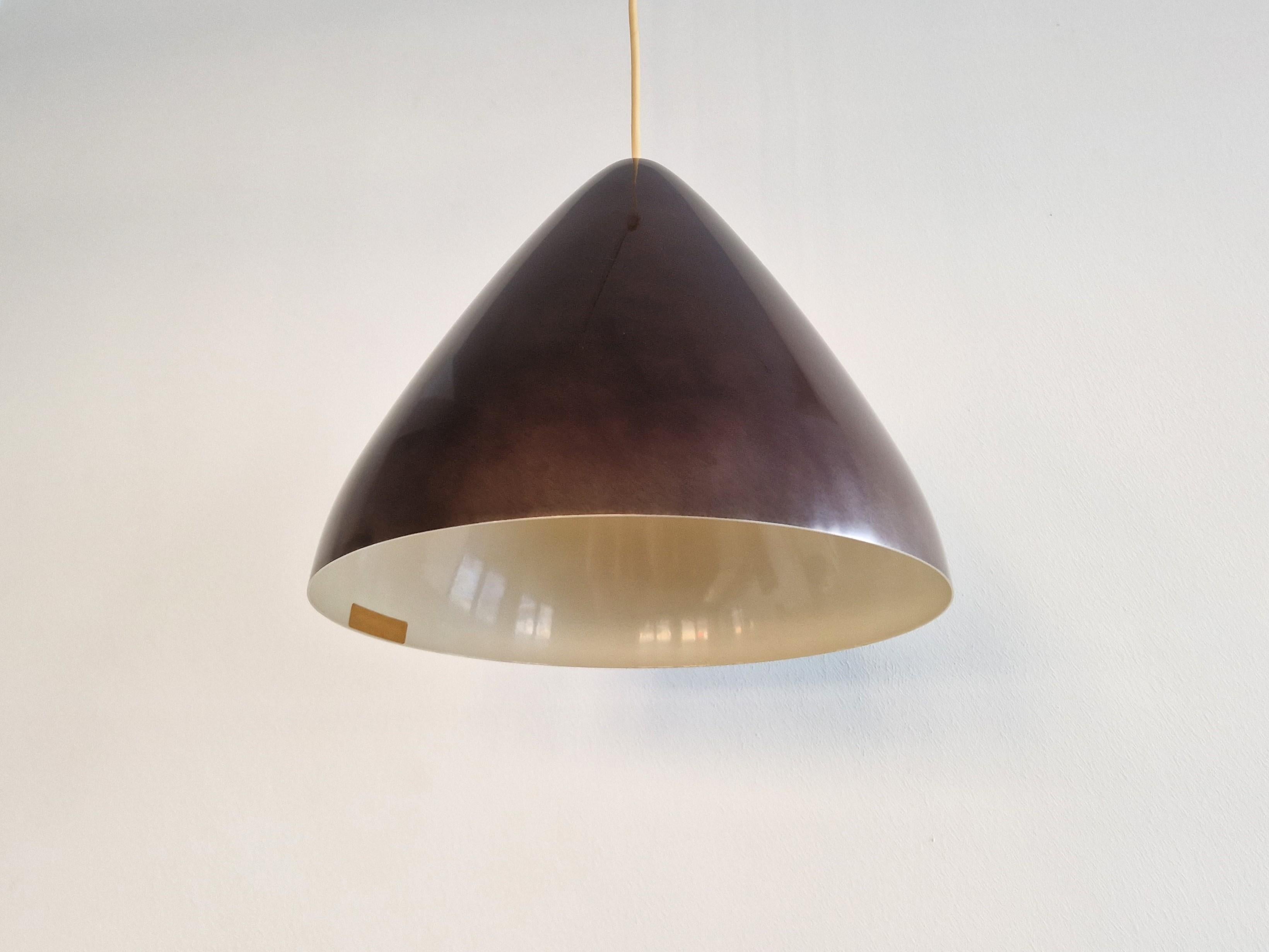 Mid-Century Modern Dark wine red conical pendant lamp by Lisa Johansson-Pape for Orno, Finland 1960 For Sale