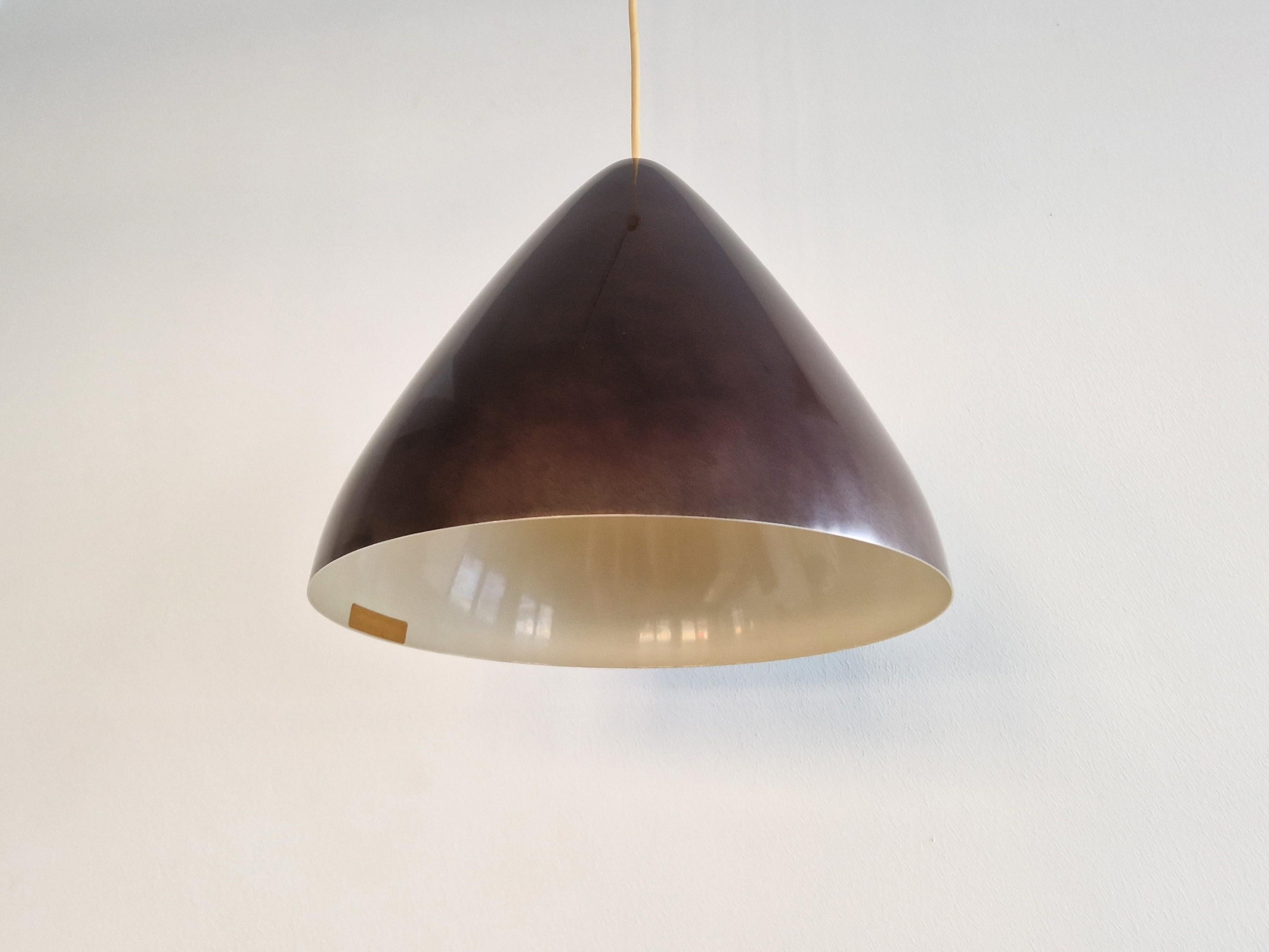 Mid-Century Modern Dark wine red conical pendant lamp by Lisa Johansson-Pape for Orno, Finland 1960
