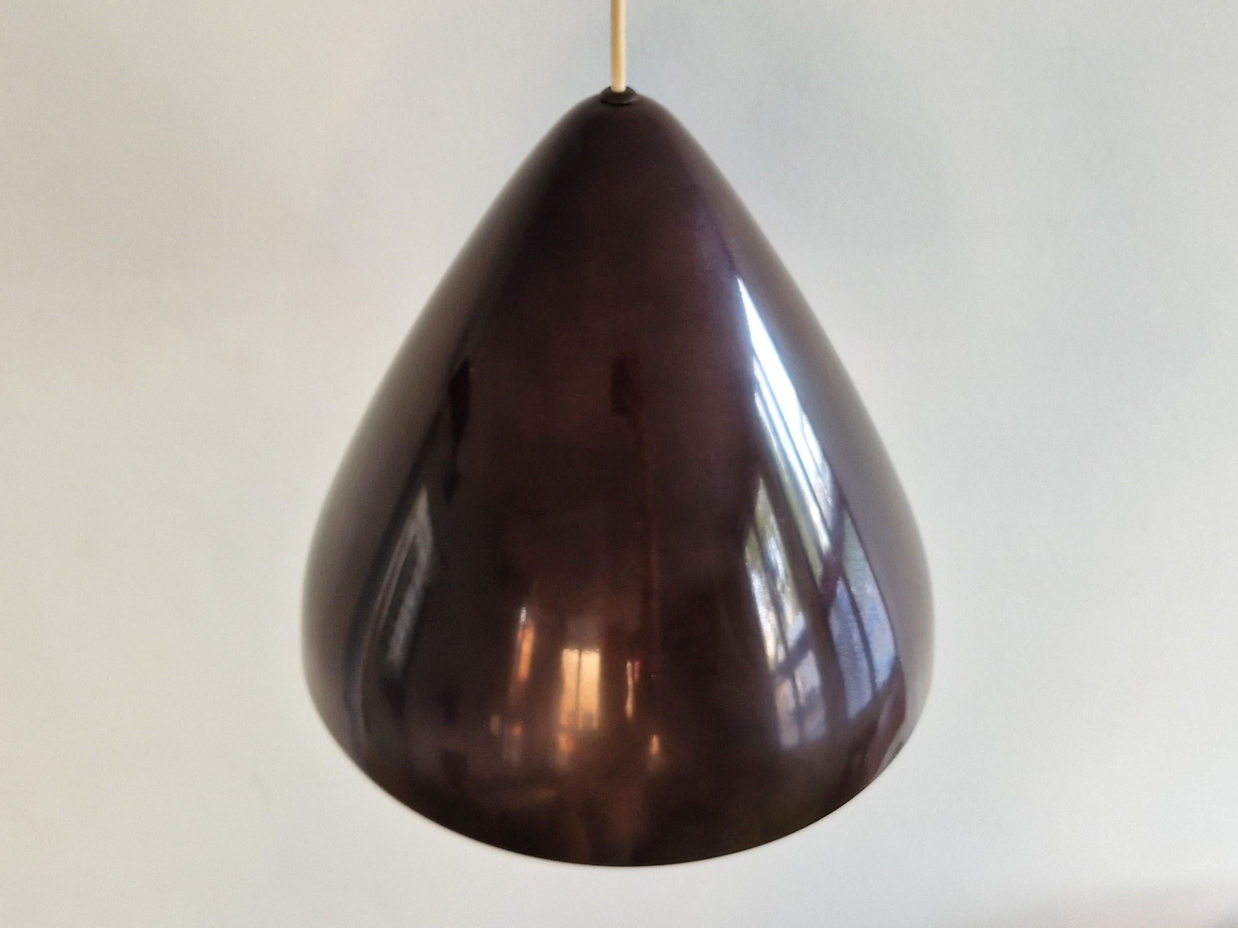 Mid-20th Century Dark wine red conical pendant lamp by Lisa Johansson-Pape for Orno, Finland 1960 For Sale