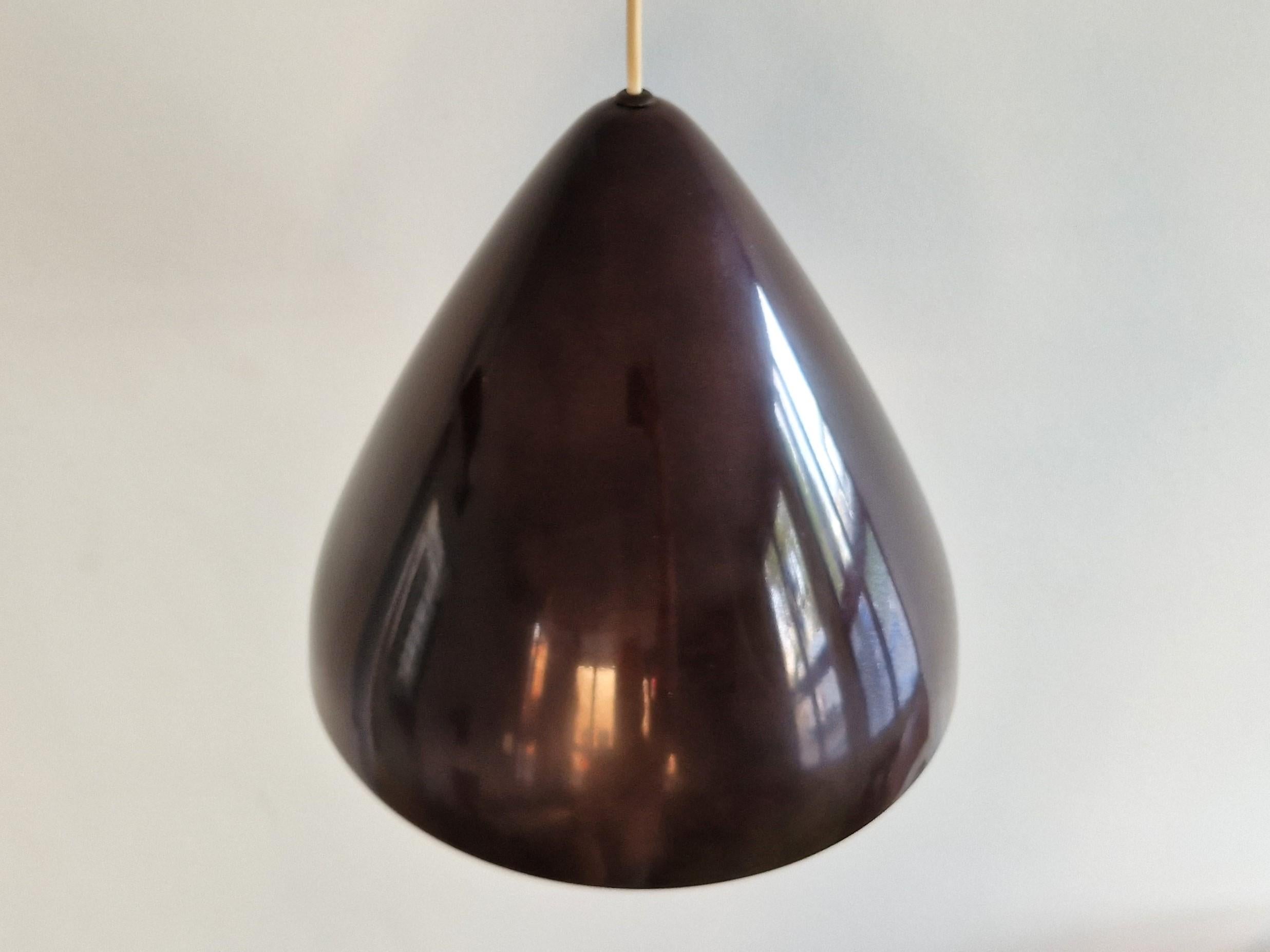 Mid-20th Century Dark wine red conical pendant lamp by Lisa Johansson-Pape for Orno, Finland 1960
