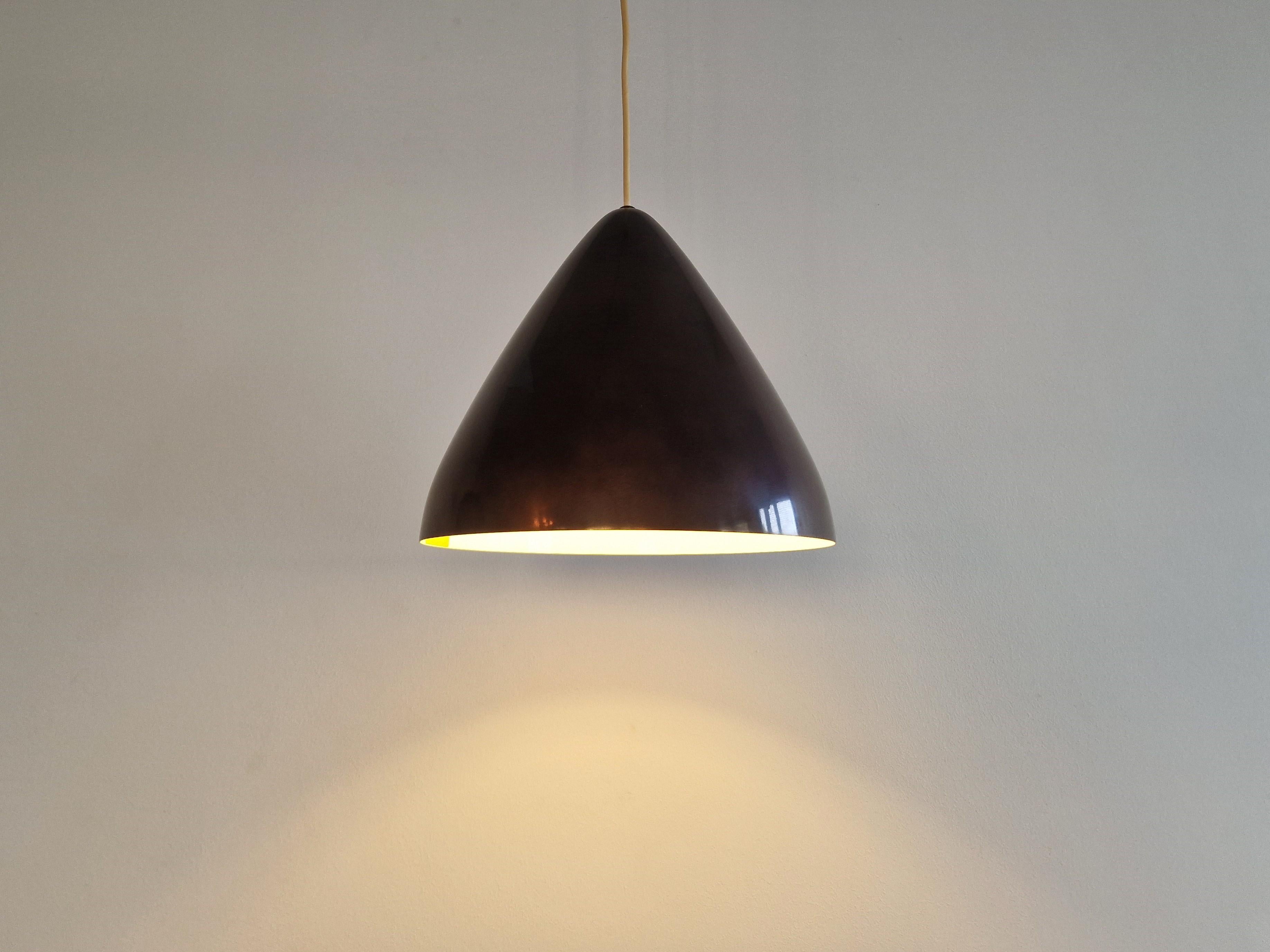 Metal Dark wine red conical pendant lamp by Lisa Johansson-Pape for Orno, Finland 1960 For Sale
