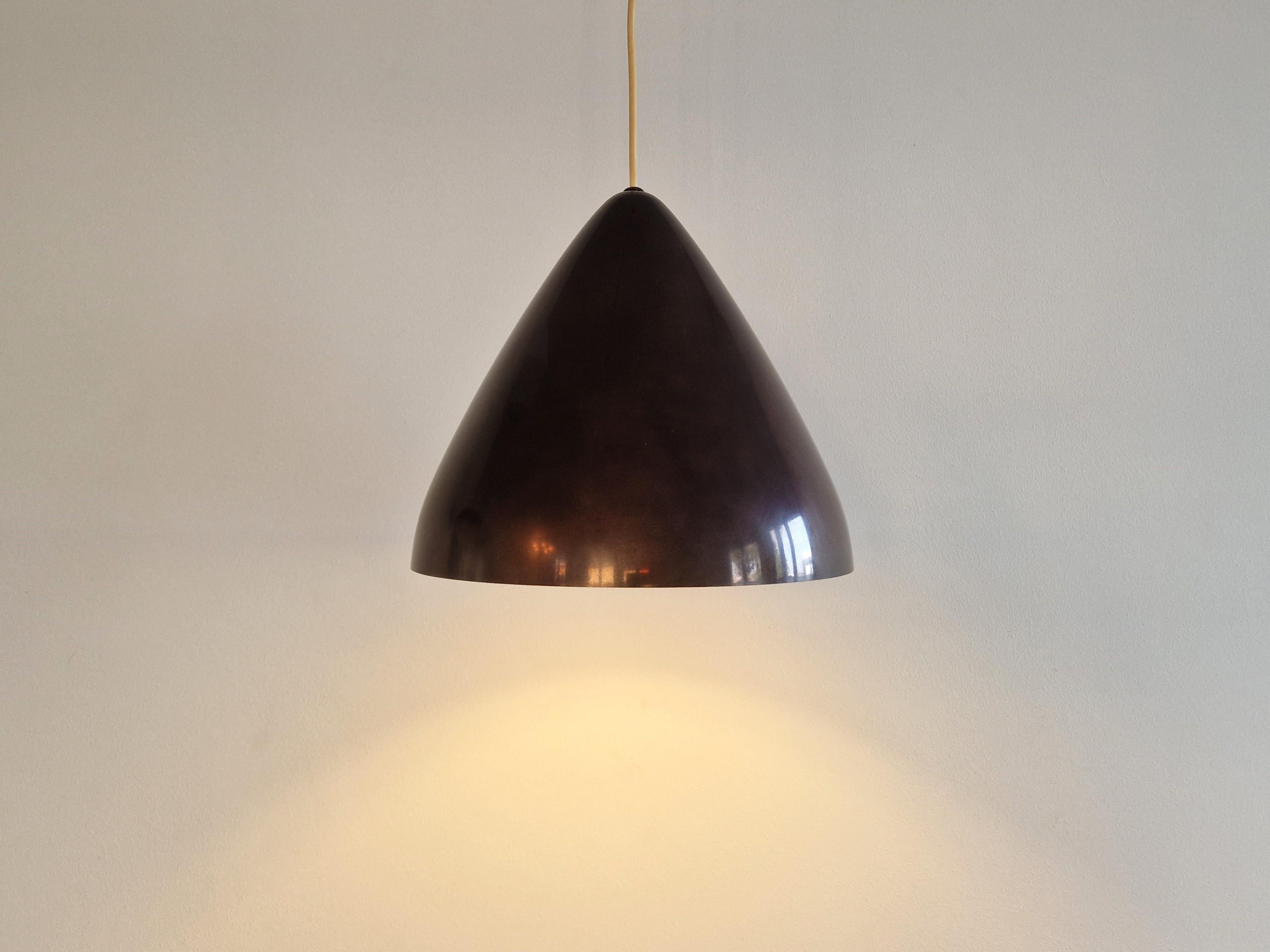 Dark wine red conical pendant lamp by Lisa Johansson-Pape for Orno, Finland 1960 1