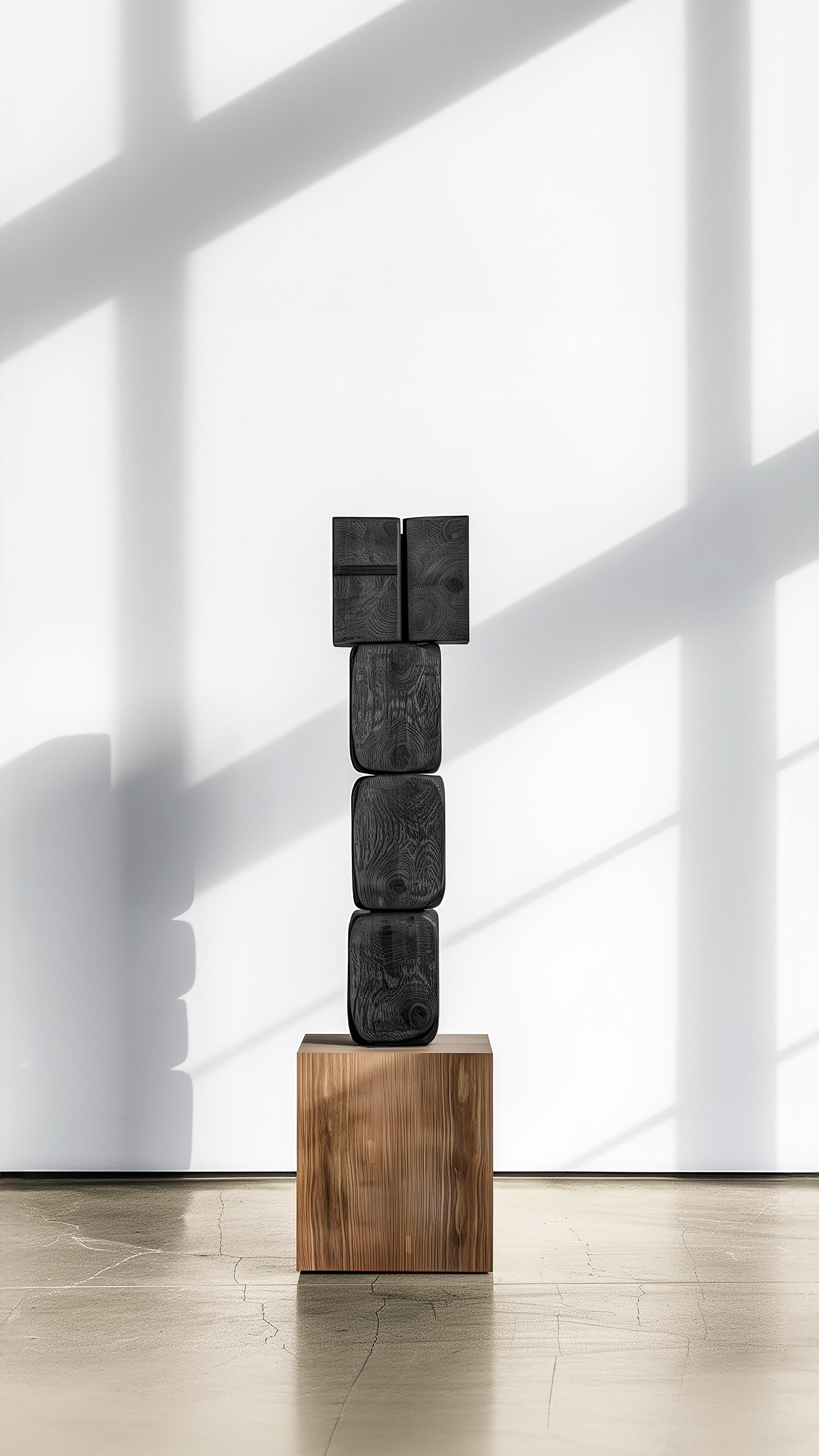 Mexican Dark Wood Abstract Sculpture Contemporary Unseen Force No36 by NONO For Sale