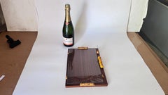 Dark Wood Cheese Tray with Faux Bamboo Handles and Ceramic Knife