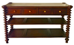 Dark Wood Console and Secretary Desk With Spindle Legs
