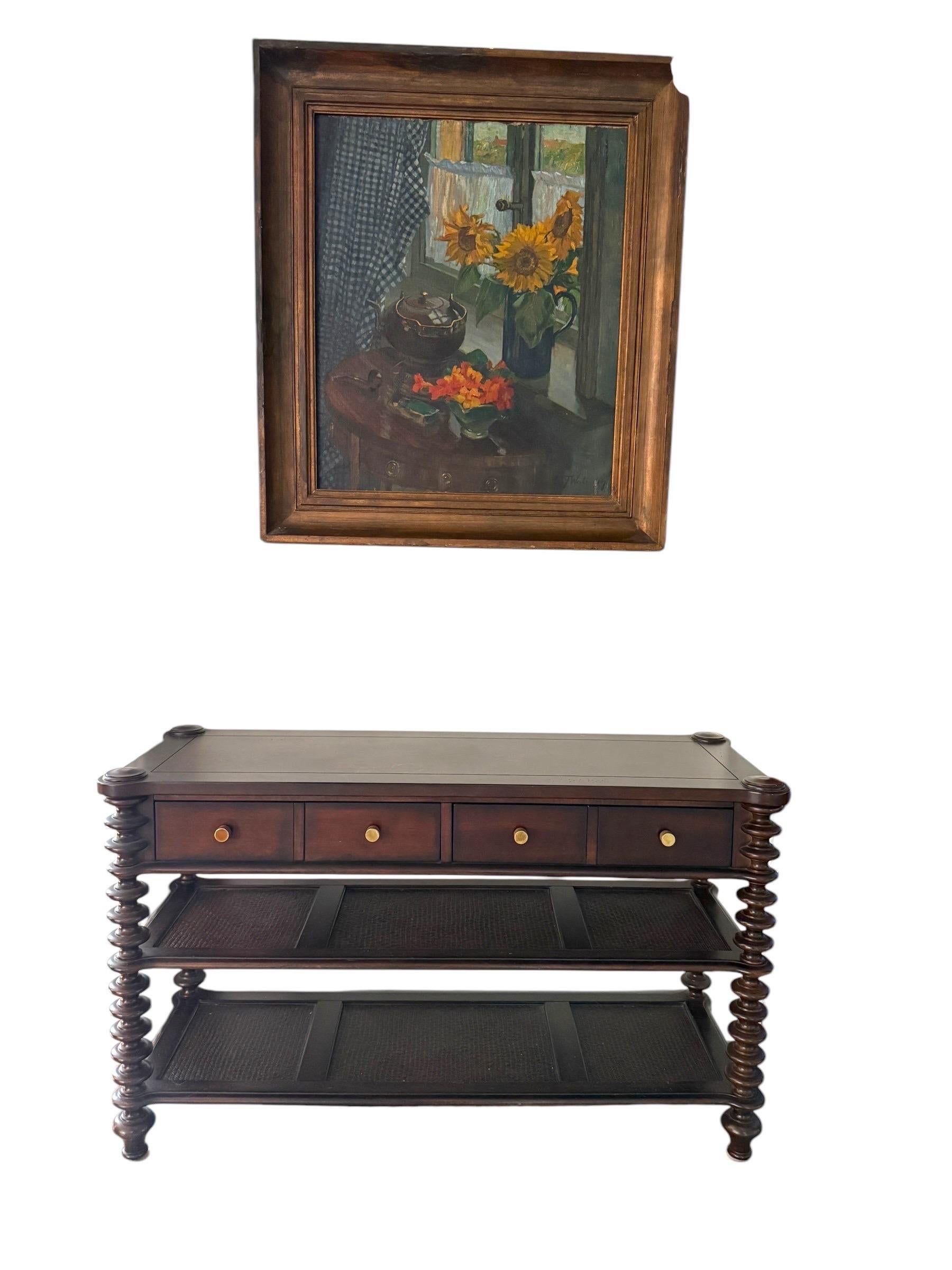 American Dark Wood Console and Secretary Desk With Spindle Legs For Sale
