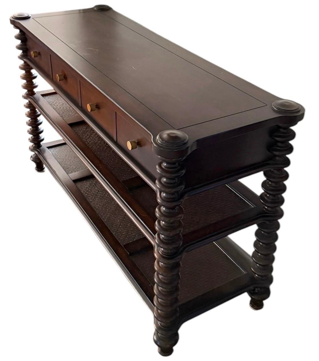 Dark Wood Console and Secretary Desk With Spindle Legs In Good Condition For Sale In Rochester, NY