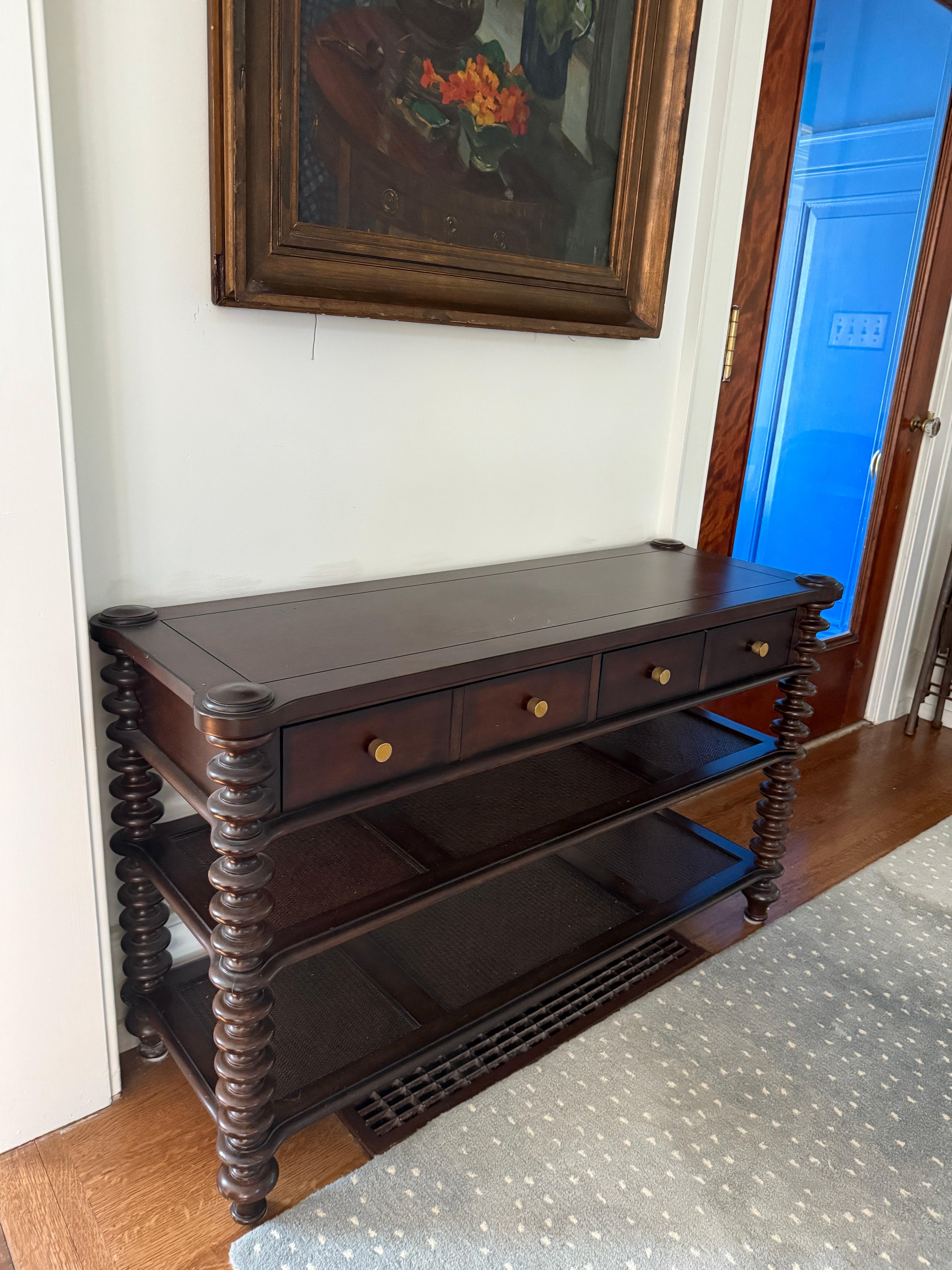 20th Century Dark Wood Console and Secretary Desk With Spindle Legs For Sale