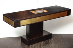 Dark Wood Console with Brass and Gem Stone Decor