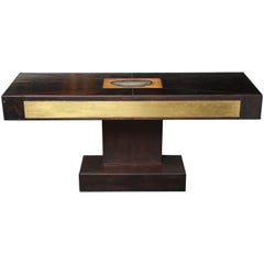 Dark Wood Console with Brass and Gem Stone Decor
