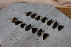 Dark Brown Wood and Gold Dangle Earrings