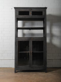 Dark Wood Display Cabinet with Glass Doors
