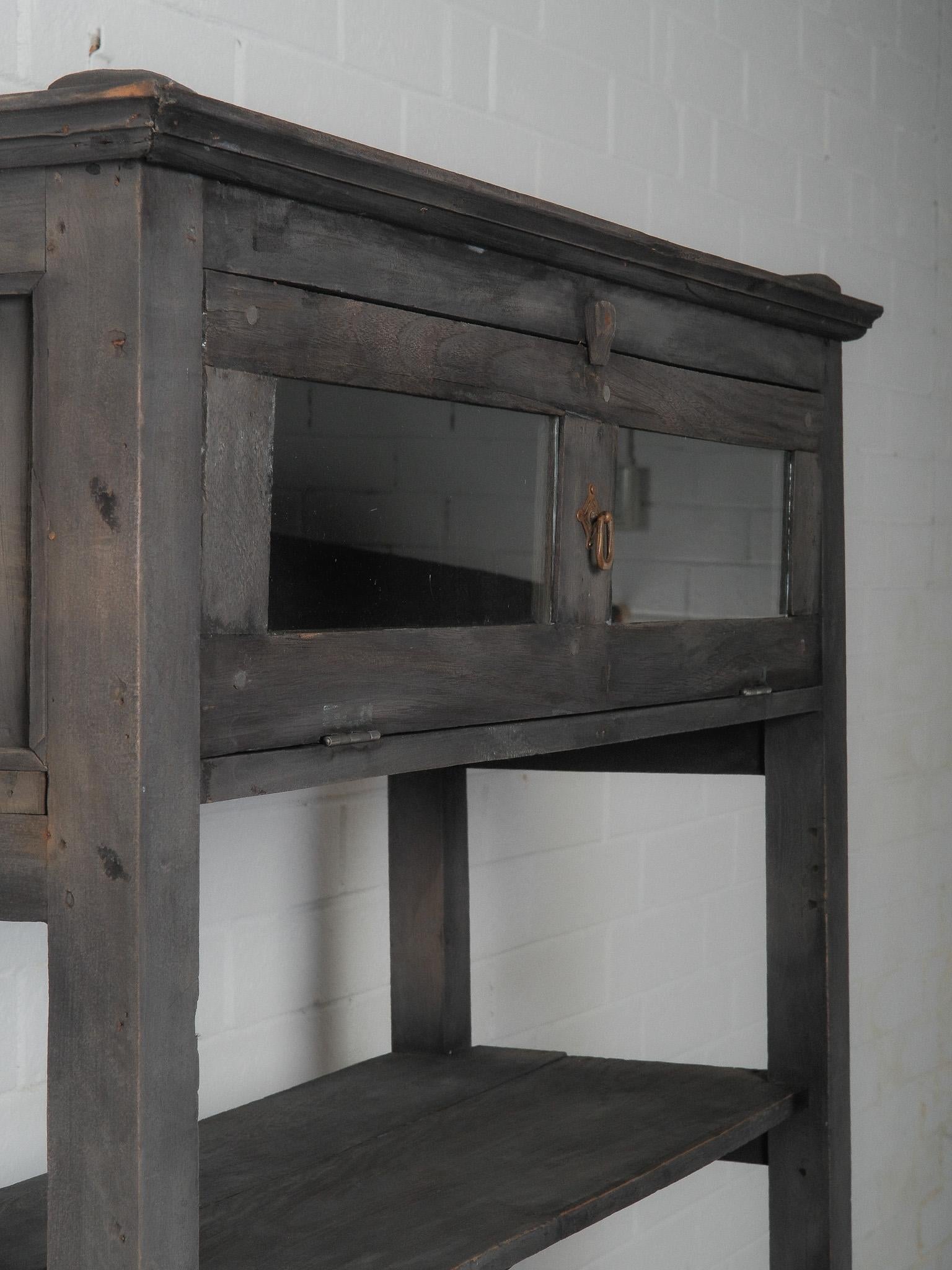 Indien Vitrine en bois foncé avec portes en verre en vente