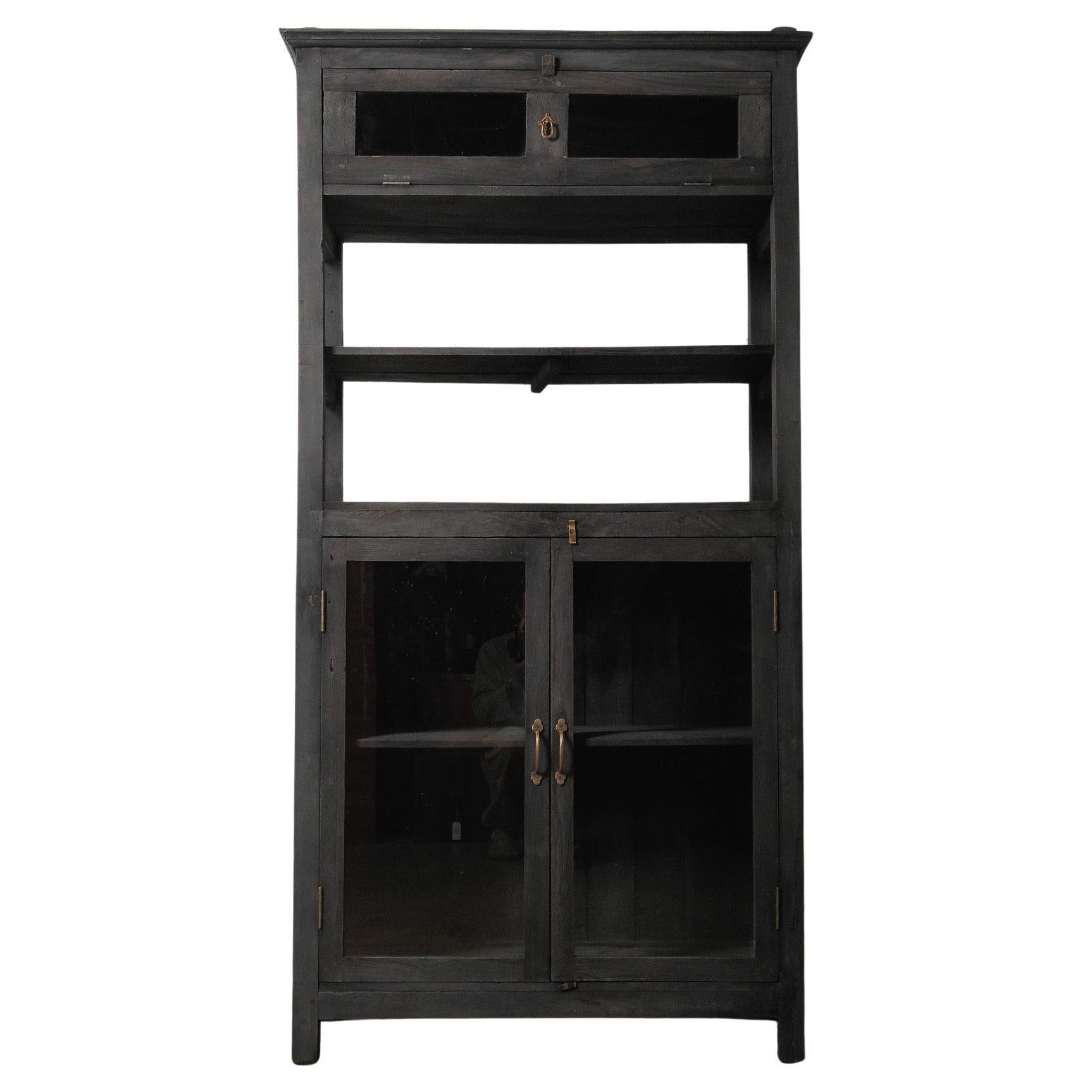 Dark Wood Display Cabinet with Glass Doors