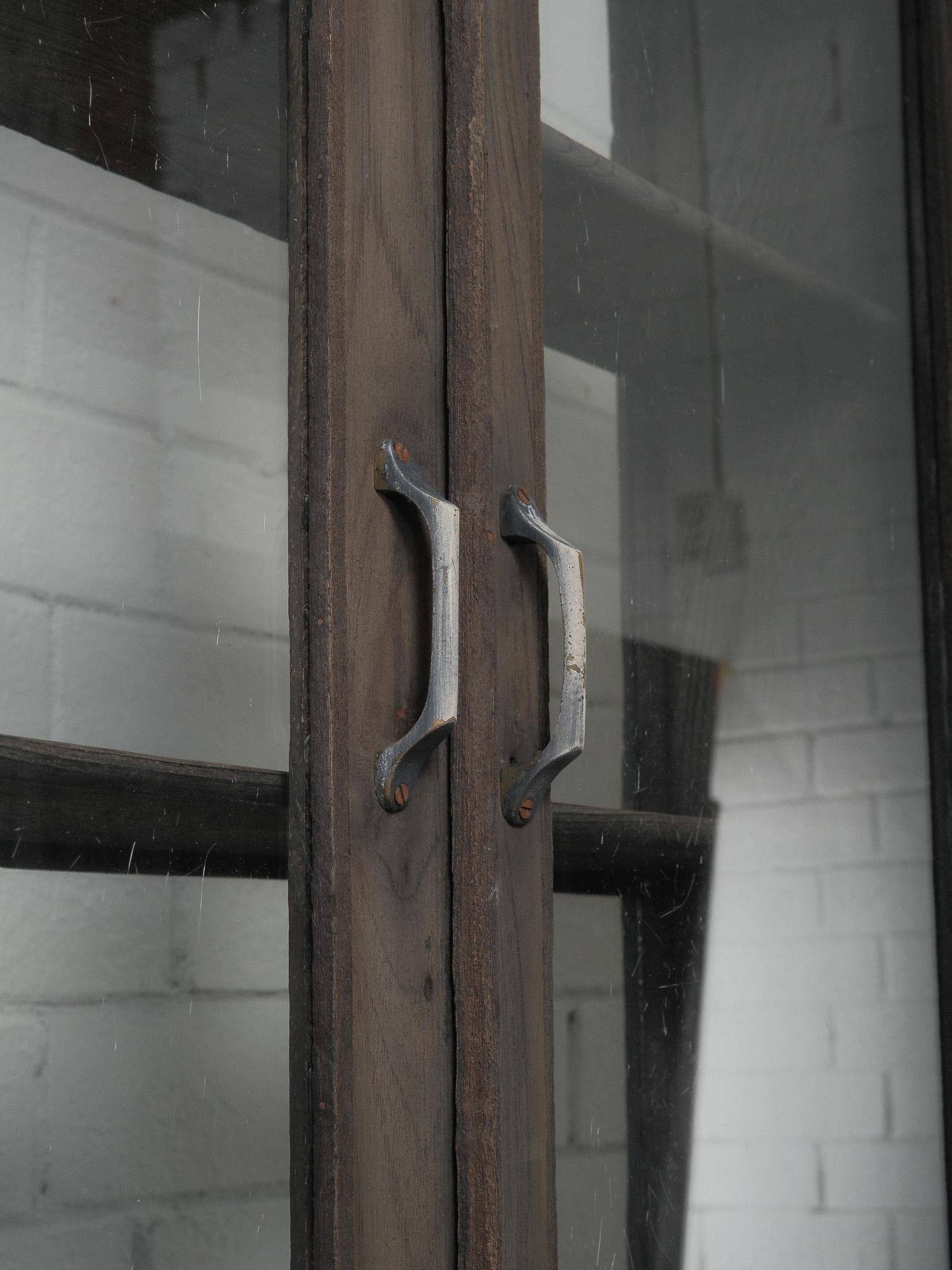 Dark Wood Glass-Front Cabinet on Tiered Open Base For Sale 2