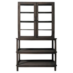 Dark Wood Glass-Front Cabinet on Tiered Open Base