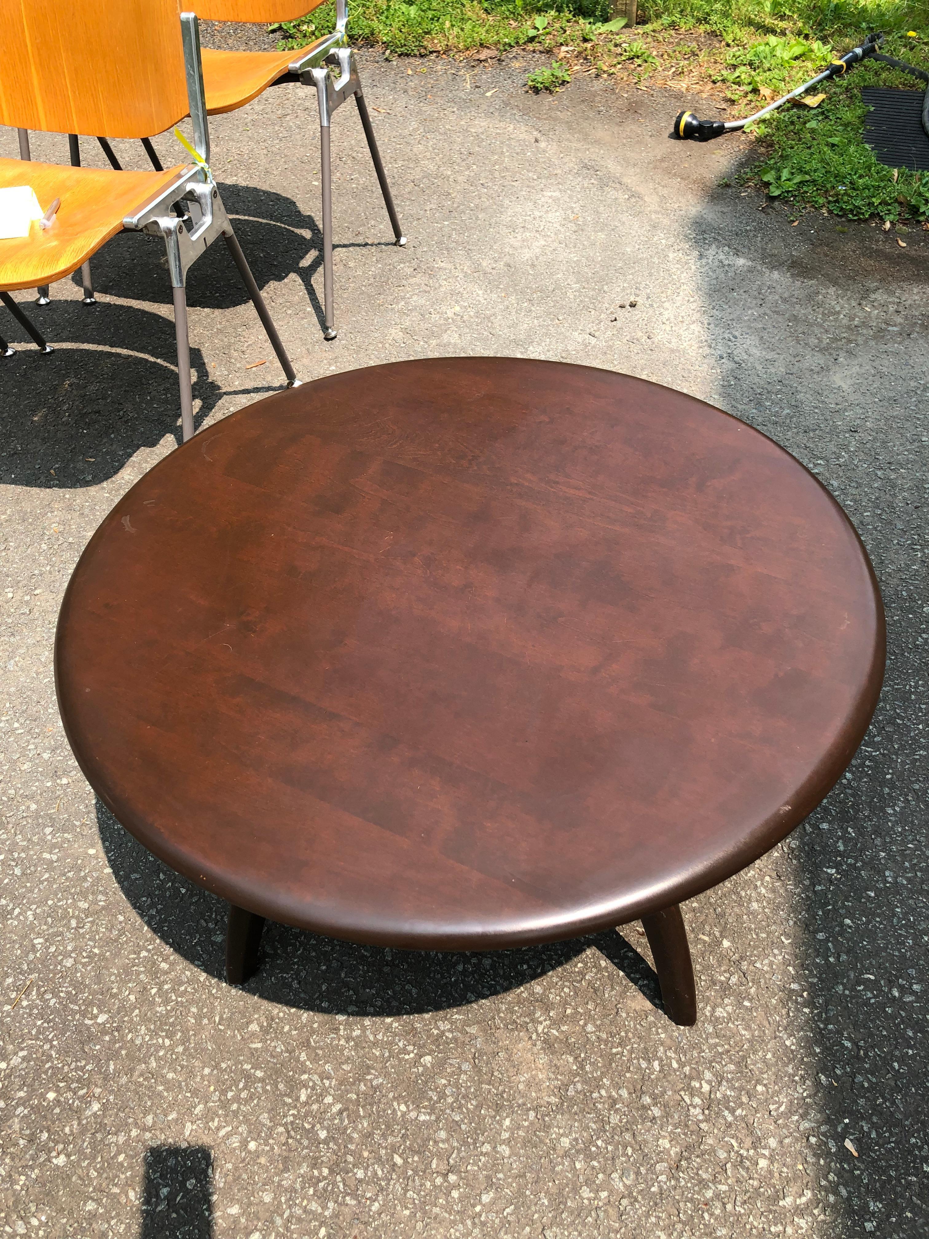 Mid-Century Modern Dark Wood Heywood Wakefield Swivel Round Coffee Table