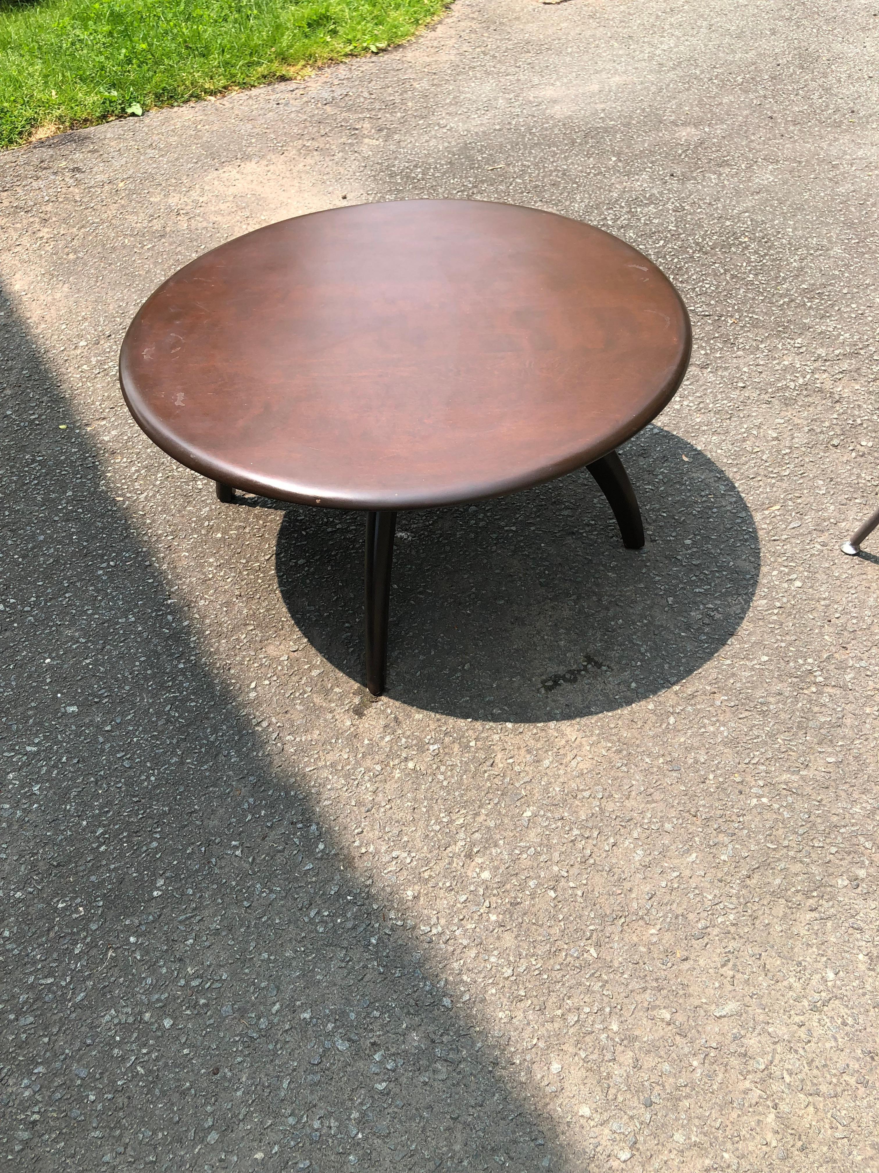 Late 20th Century Dark Wood Heywood Wakefield Swivel Round Coffee Table