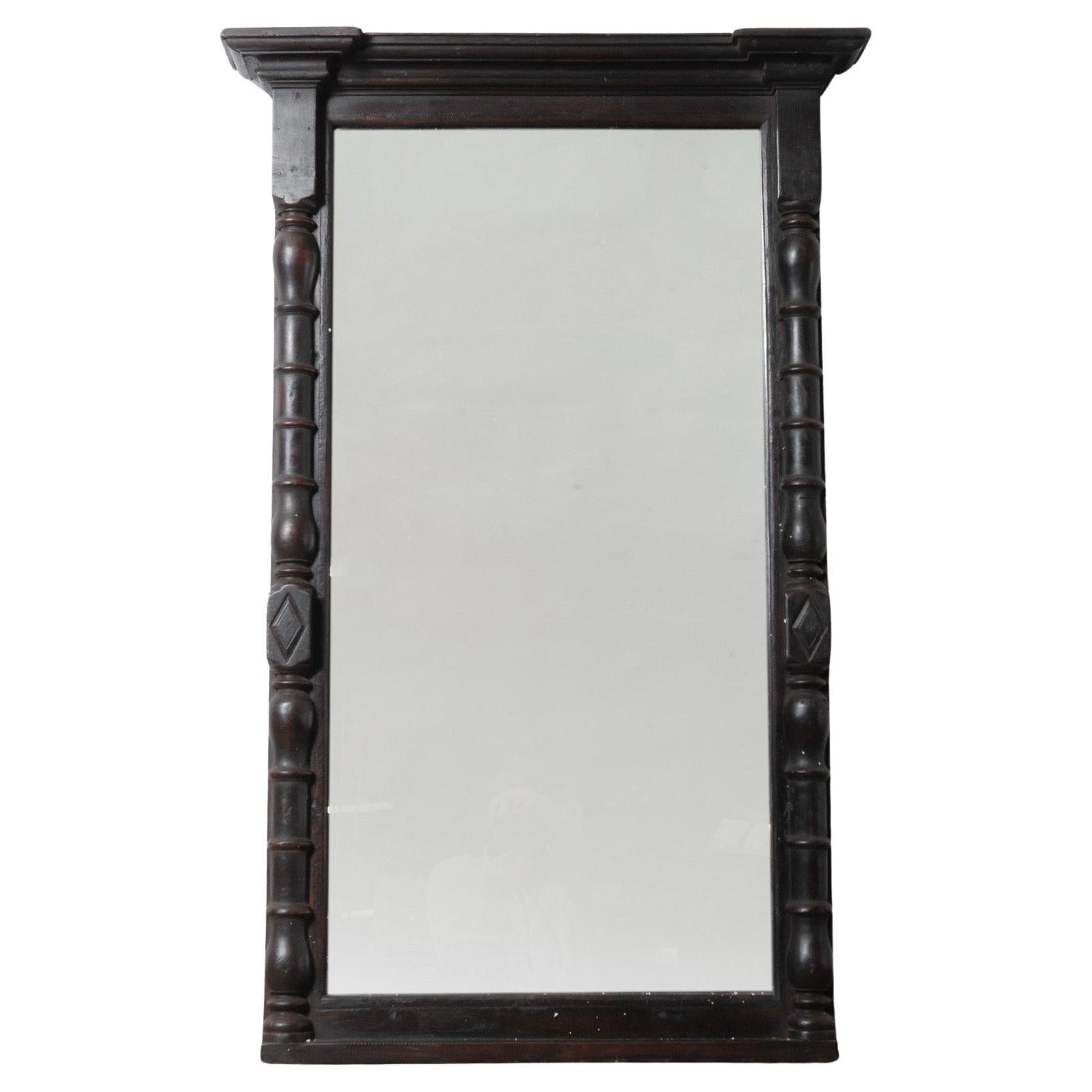 Dark Wood Mirror Frame with Turned Columns