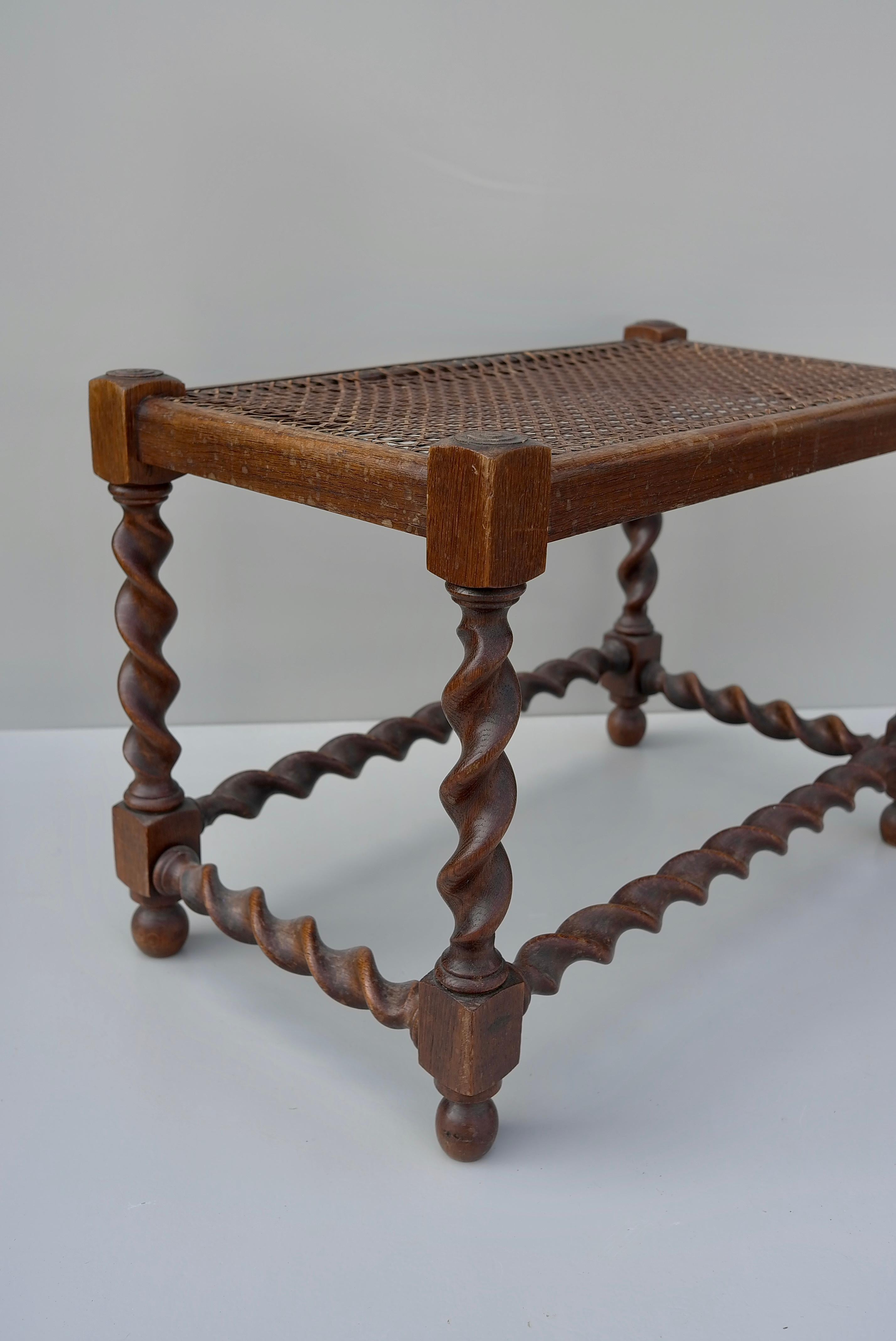 French Dark Wooden Bench or Side Table with Cane Seat, France, 1930's For Sale