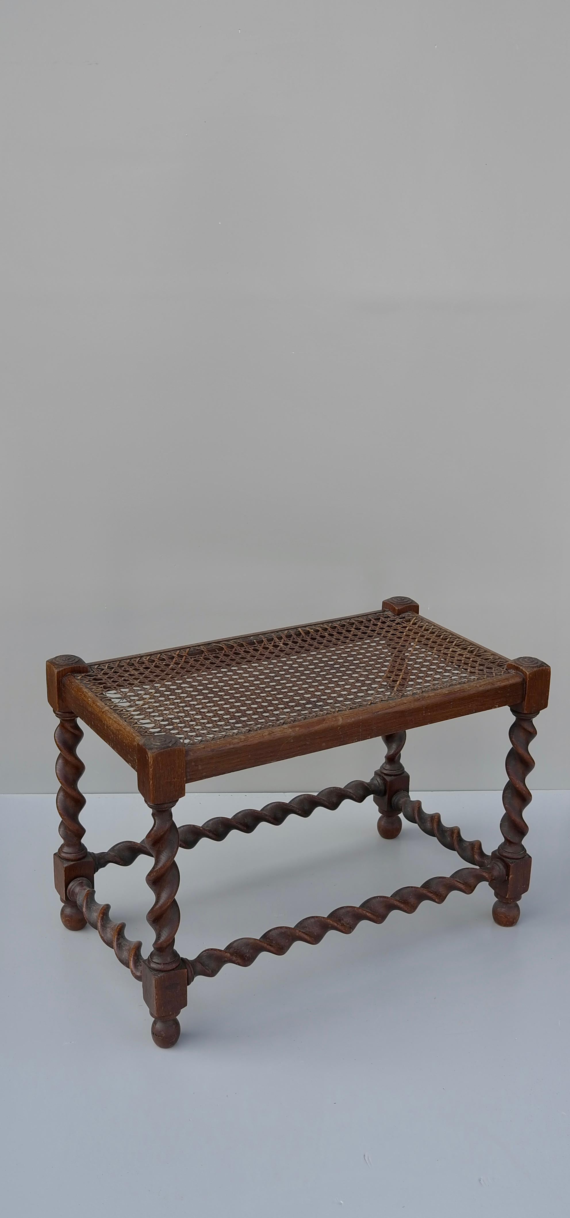 Dark Wooden Bench or Side Table with Cane Seat, France, 1930's In Fair Condition For Sale In Den Haag, NL