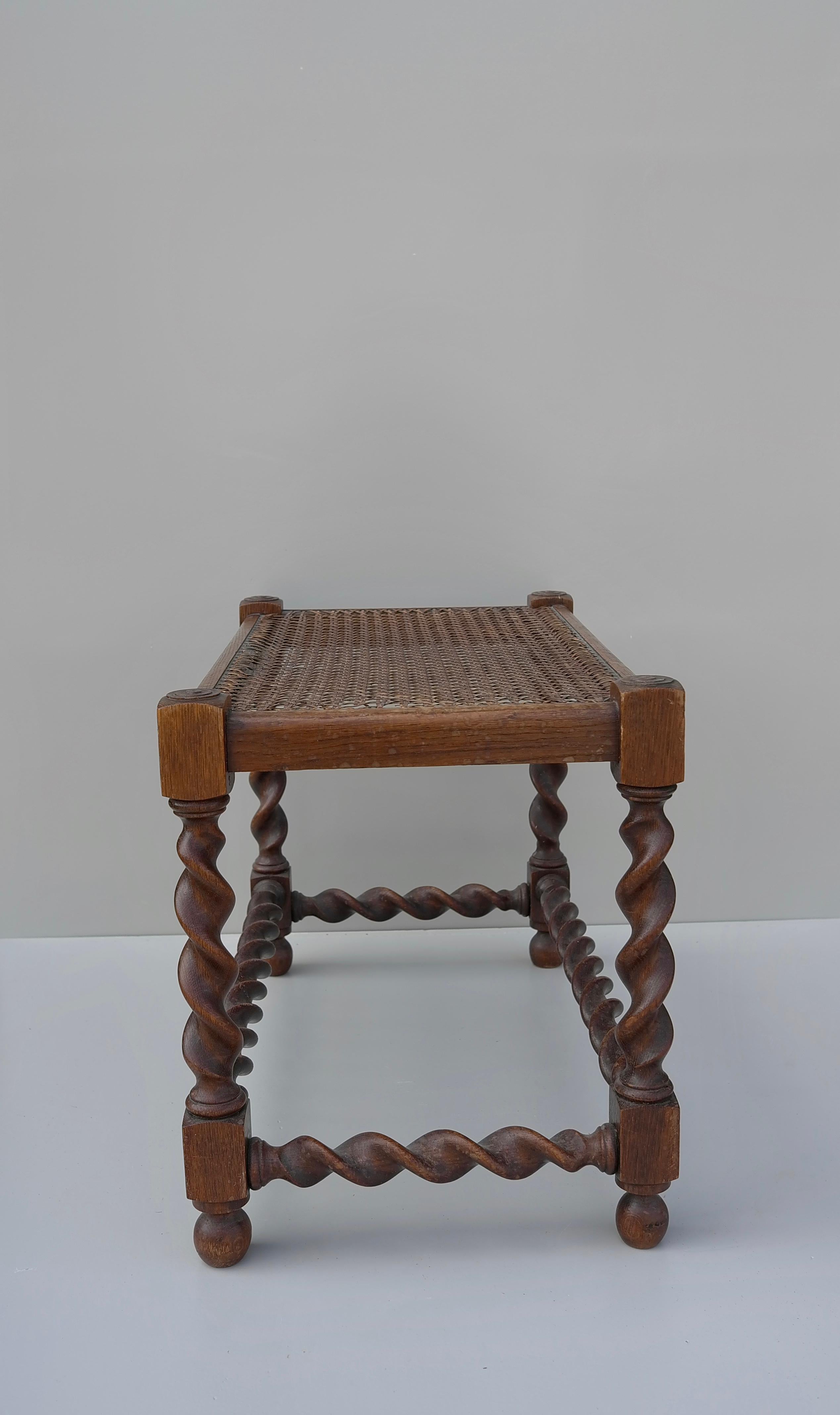 Mid-20th Century Dark Wooden Bench or Side Table with Cane Seat, France, 1930's For Sale