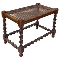 Dark Wooden Bench or Side Table with Cane Seat, France, 1930's