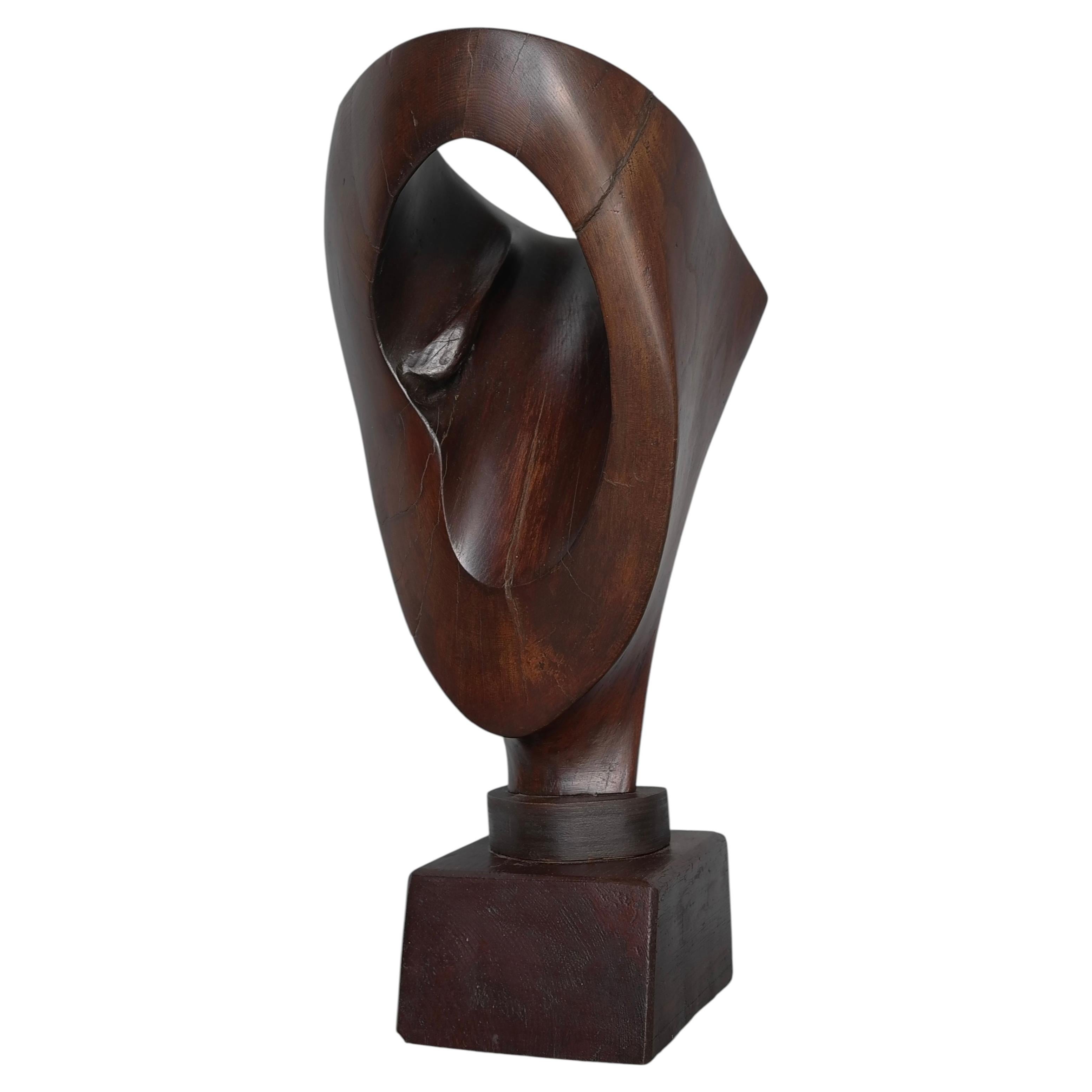 Dark Wooden Sculpture by Dutch Artist Jef Depassé 1969