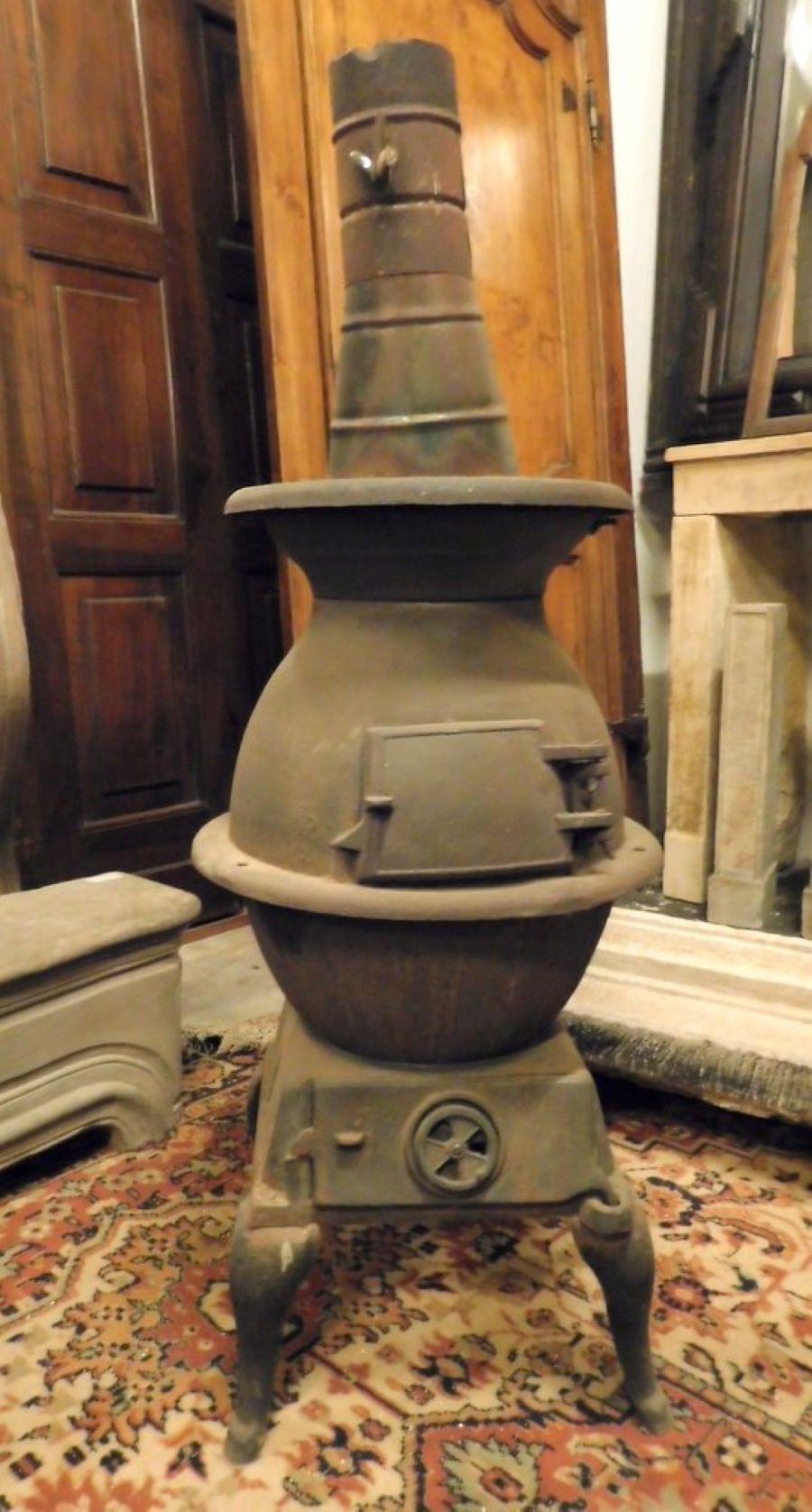 20th Century Dark Wrought Iron Stove, Typically from the Italian Valleys For Sale