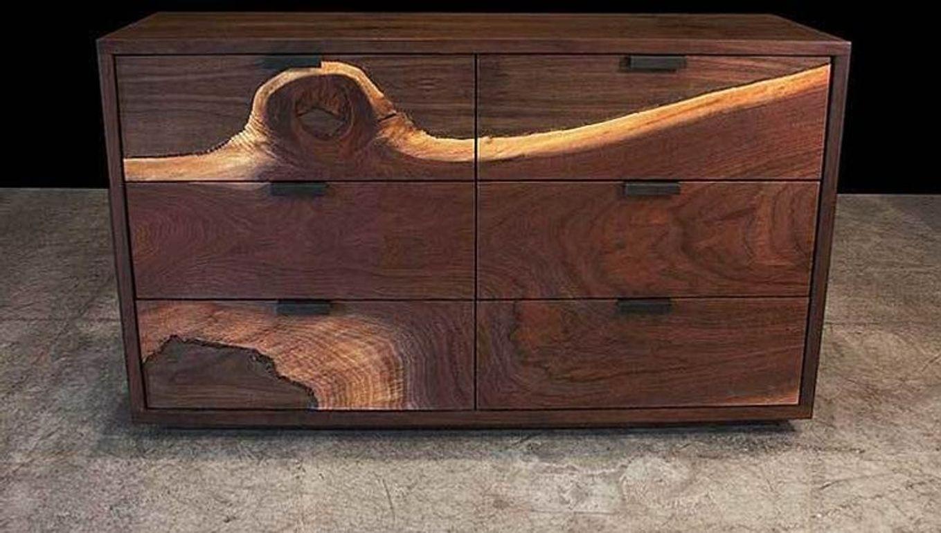walnut and black dresser