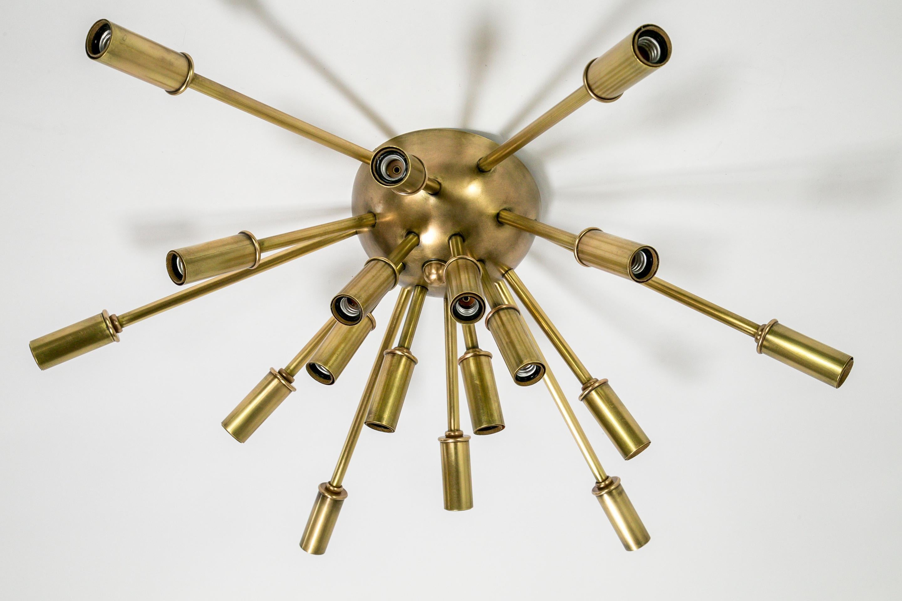 North American Darkened Brass Starburst 18-Light Sputnik Flush Mount Light For Sale