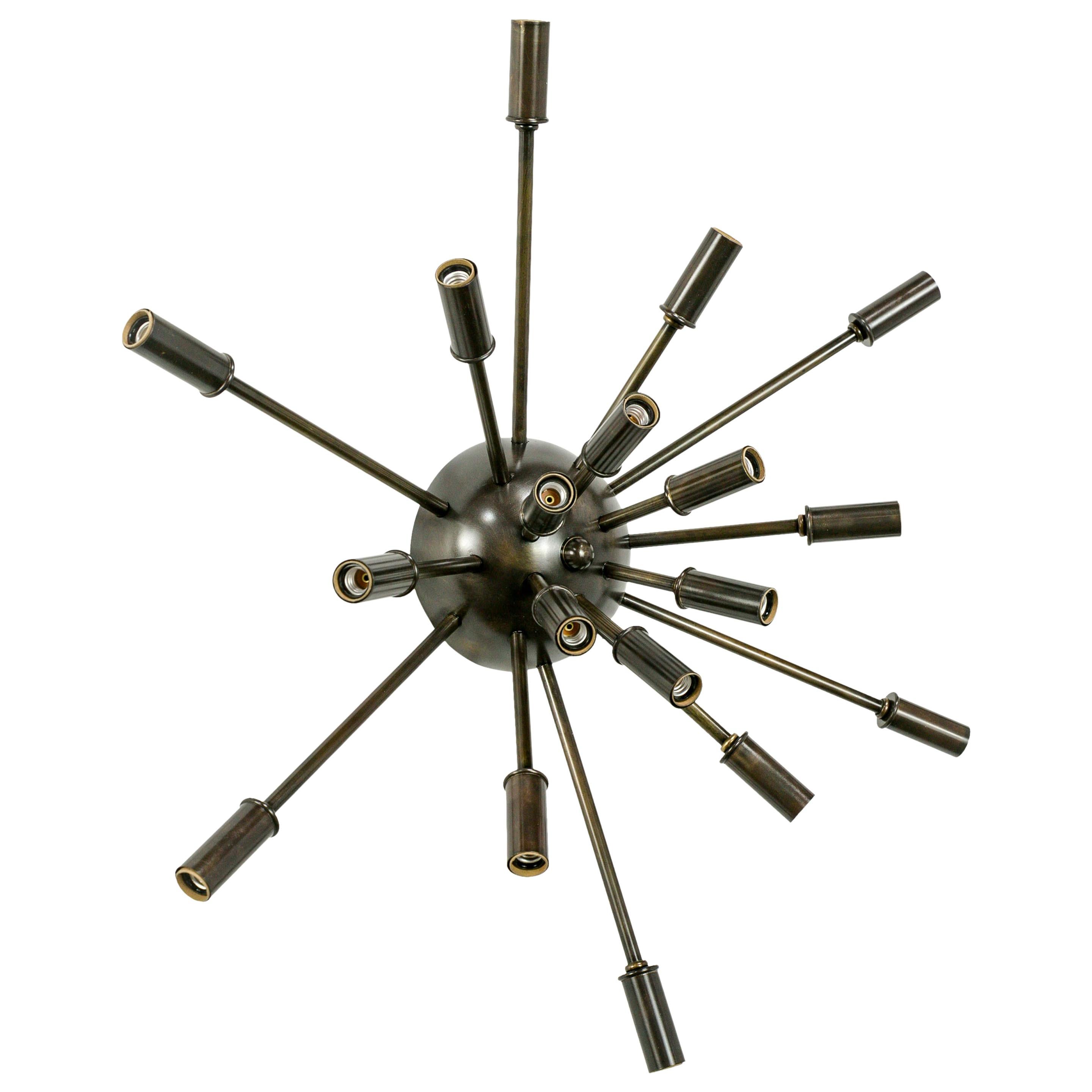 Darkened Brass Starburst 18-Light Sputnik Flush Mount Light