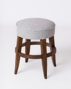 Darkened Oak Four Legged Upholstered Art Deco Stool - France 1930's